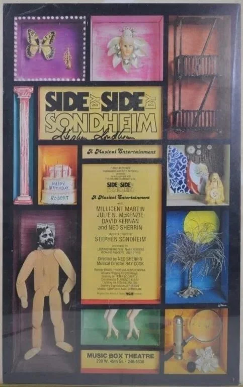 Autographed 1977 Original Cast Side by Side Steven Sondheim Broadway windowcard, image 4
