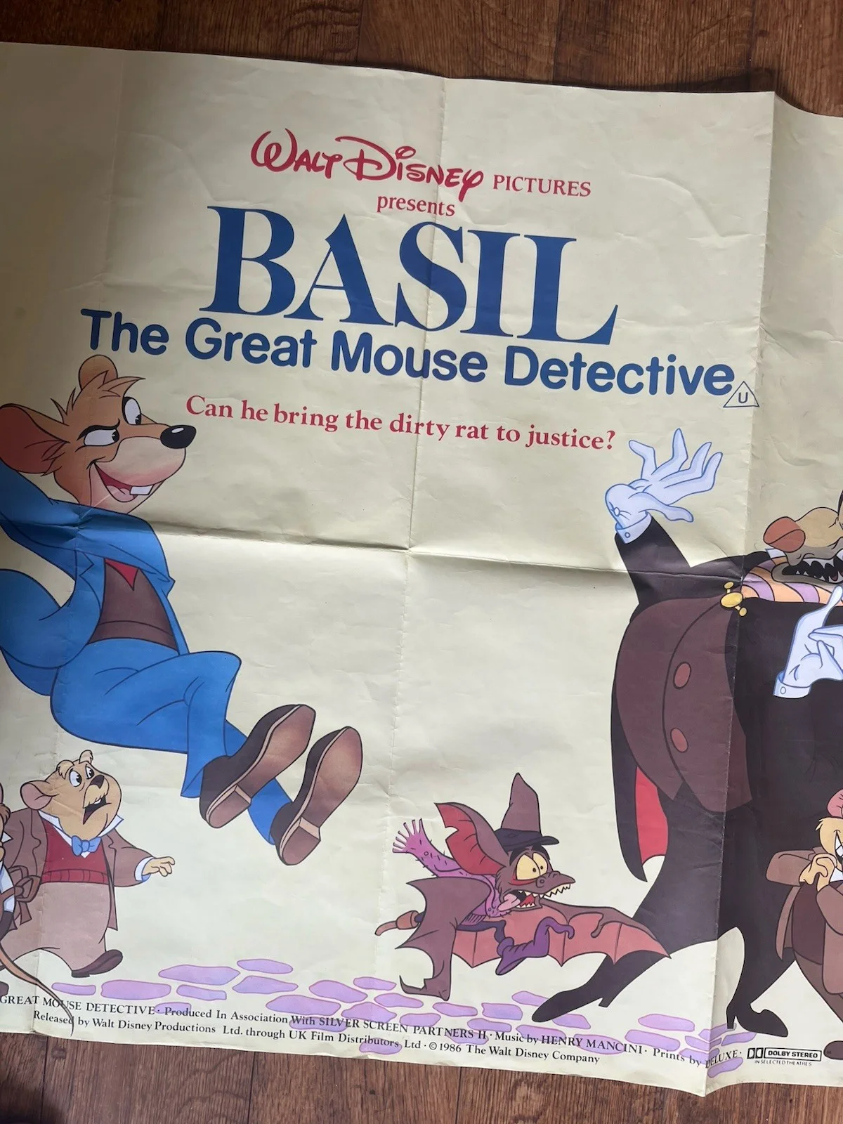 1986 ORIGINAL BASIL THE GREAT MOUSE DETECTIVE 30” x 40” QUAD FILM POSTER: DISNEY, изображение 5