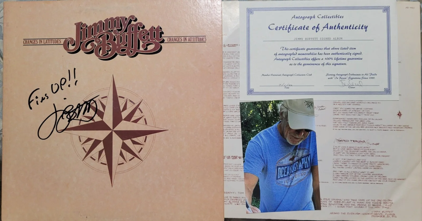 Jimmy Buffett — Jimmy Buffett Signed Autograph Album Vinyl Record Changes in Attitudes