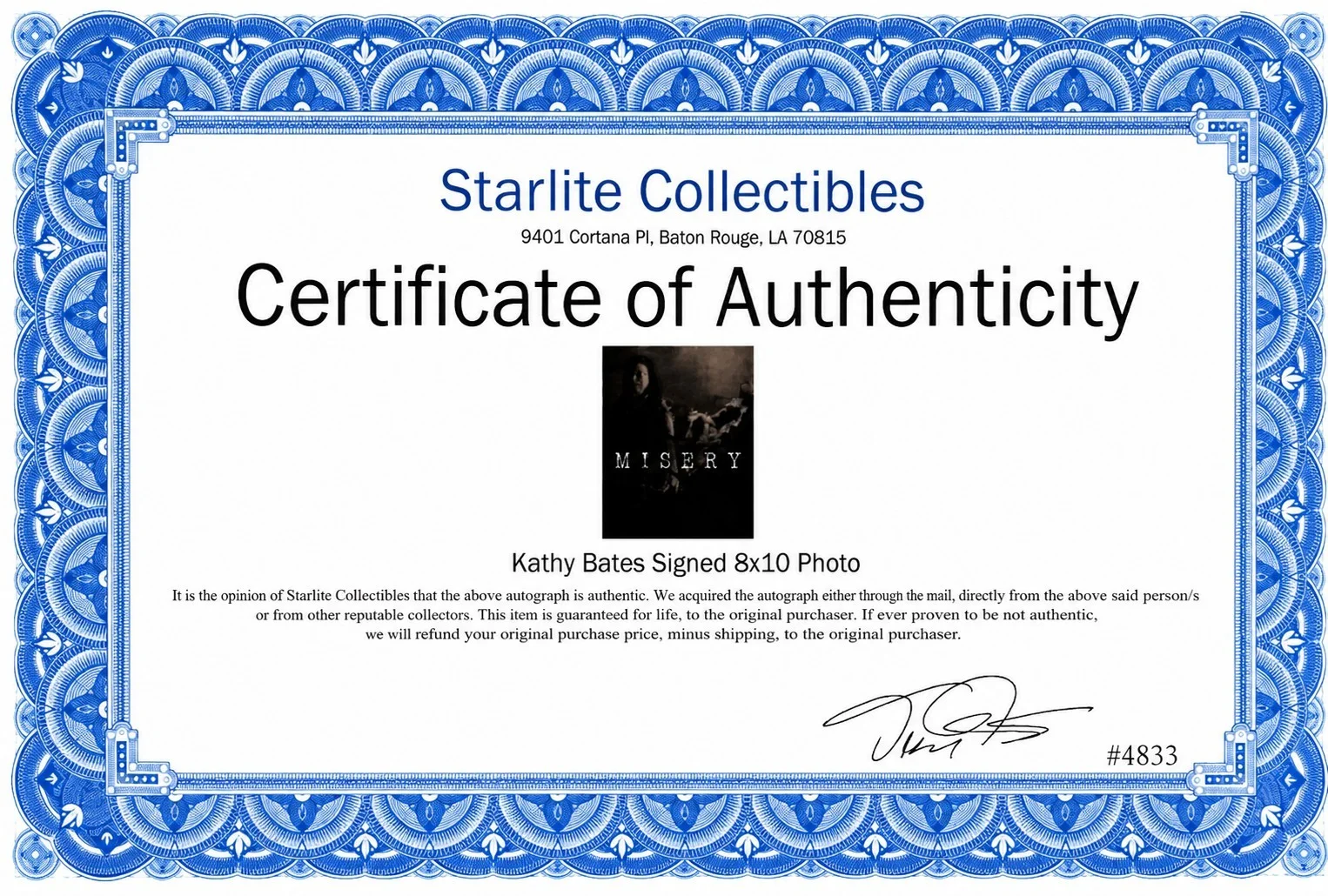Kathy Bates — Misery Kathy Bates Signed 8x10 Autograph- COA, image 2