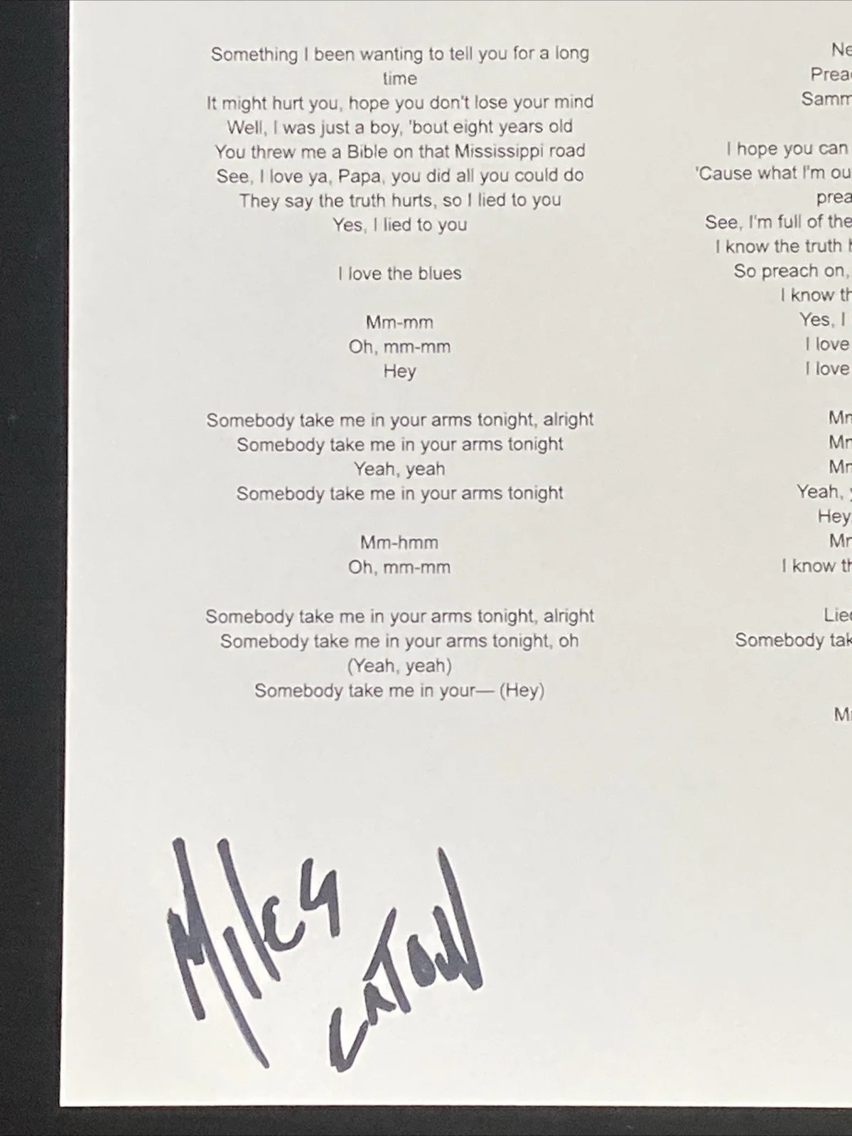 Miles Caton Autographed 'I Lied To You' Lyric Sheet Singer Actor Sinners, изображение 2