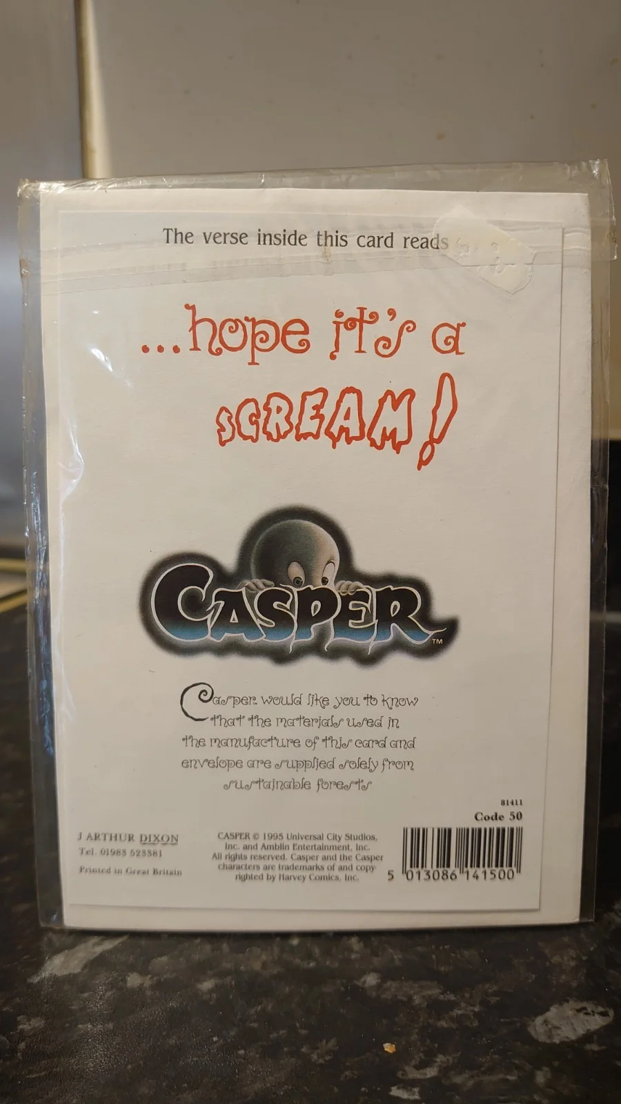 Unopened Vintage 1995 'Casper' Movie Birthday Card with Badge, изображение 2