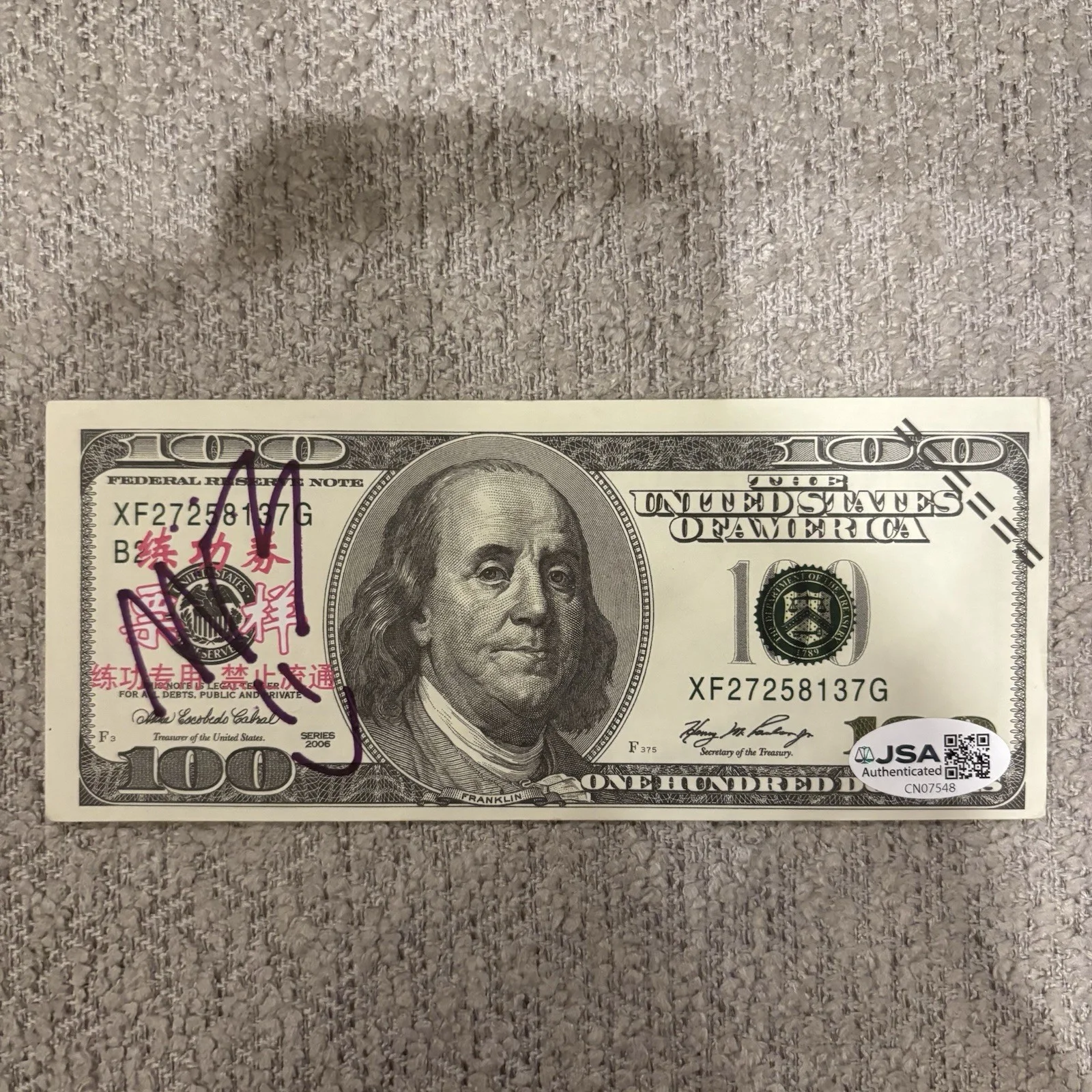 Mr Beast — Mr Beast Signed Autograph Novelty Currency $100 Dollar Bill JSA COA YouTuber, image 2
