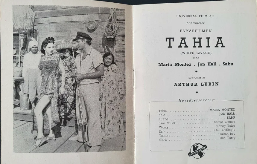 WHITE SAVAGE - VINTAGE ORIGINAL 1943 DANISH MOVIE PROGRAM - MARIA MONTEZ, SABU, изображение 2