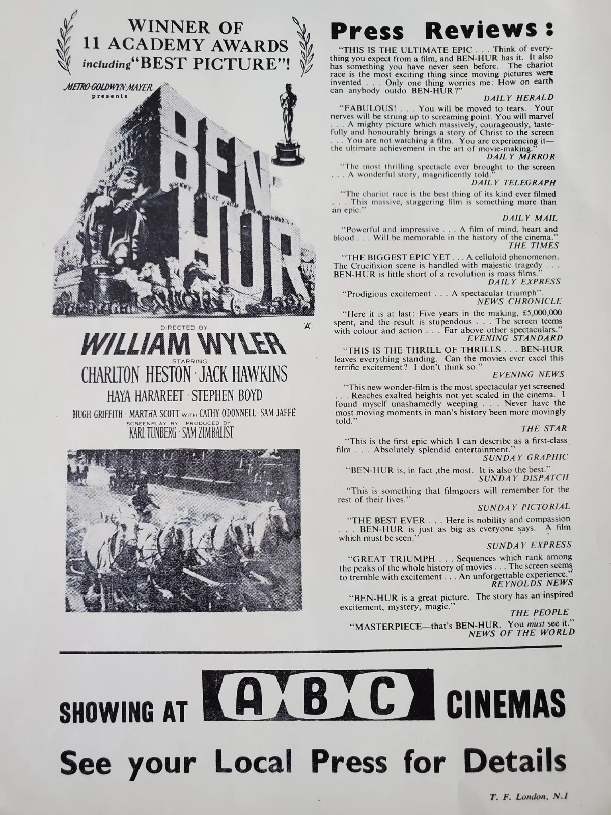 BEN HUR VINTAGE 1959 FLYER *PLUS* THE TEN COMMANDMENTS VINTAGE 1956 BROCHURE, изображение 2