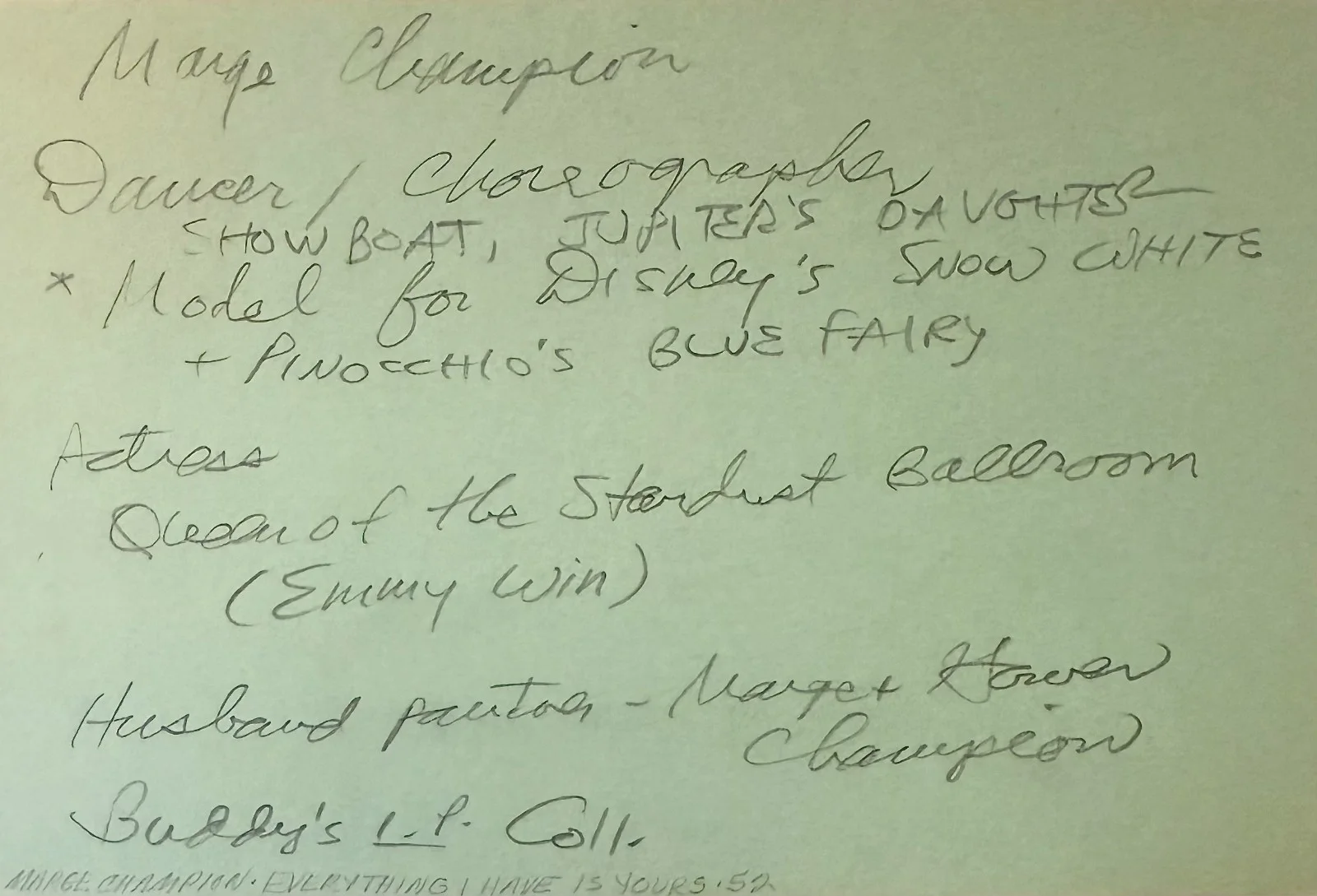 Marge Champion — MARGE CHAMPION Signed Autographed 4x 6 INDEX CARD The Party Give a Girl a Break, изображение 2