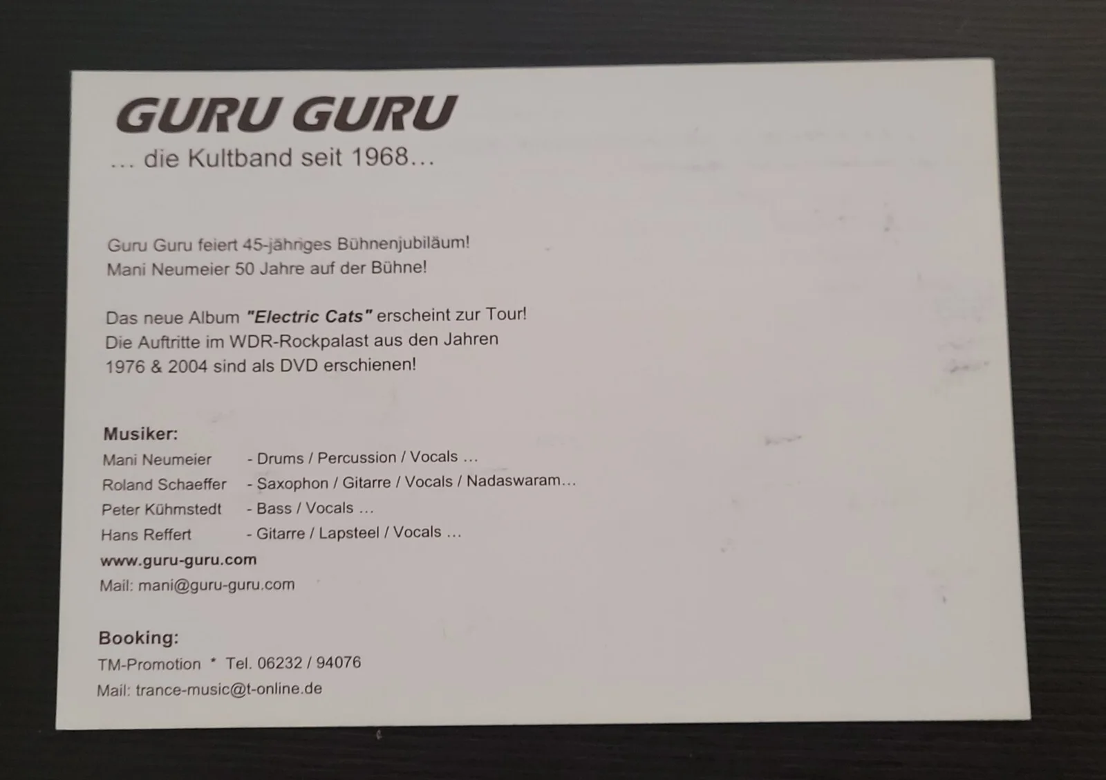 Guru Guru Signed Photo Card 4x5¾ Krautrock Band Autographs Neumeier 1968 a, изображение 2