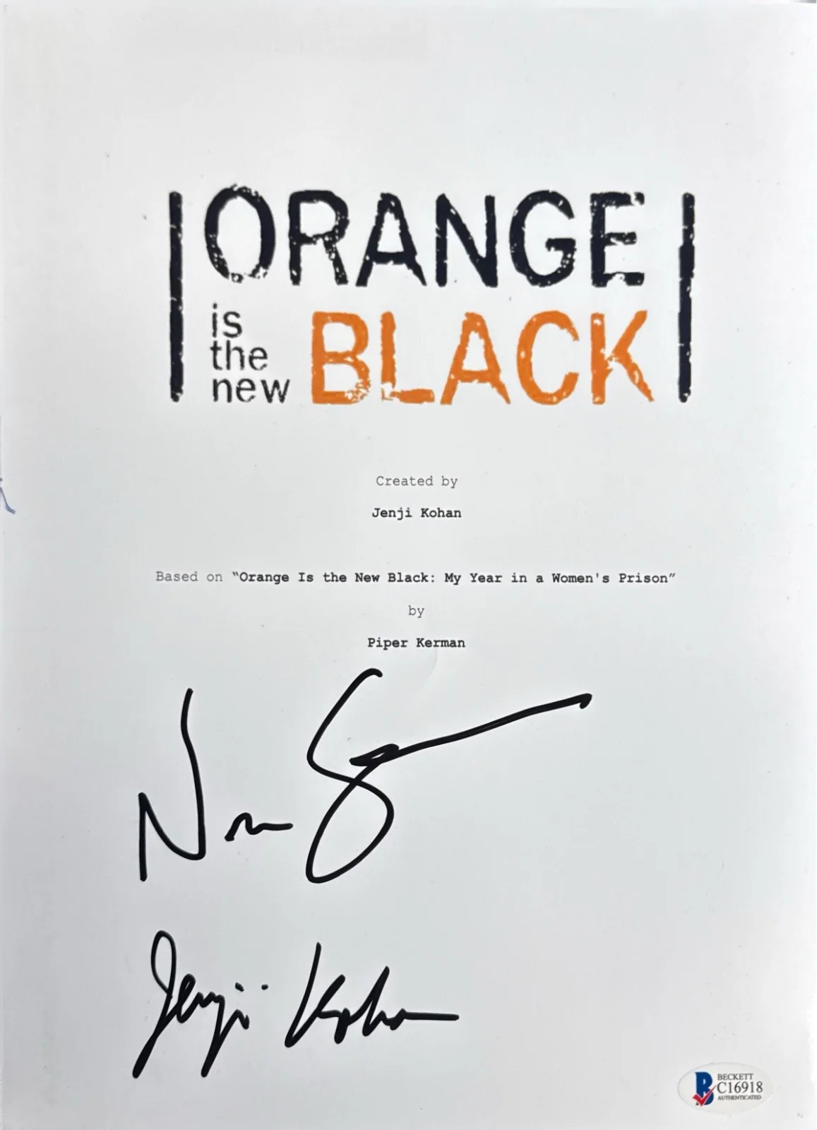 Jenji Kohan — Jenji Kohan Nick Sandow Signed 8x10 OITNB Script Cover Only BAS C16918, image 2