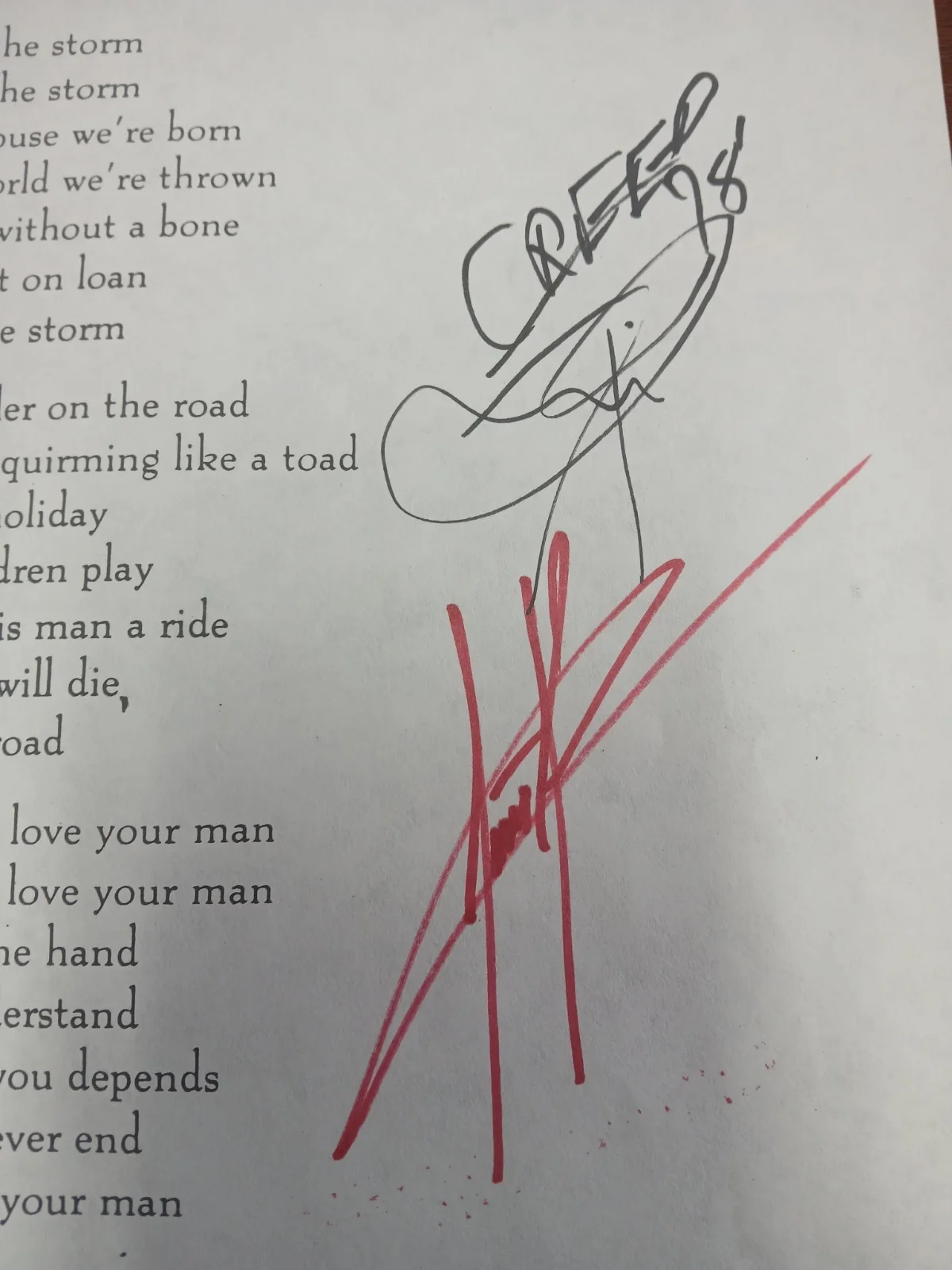Creed Signed Doors Tribute Riders On The Storm Lyric Sheet 1998, изображение 2