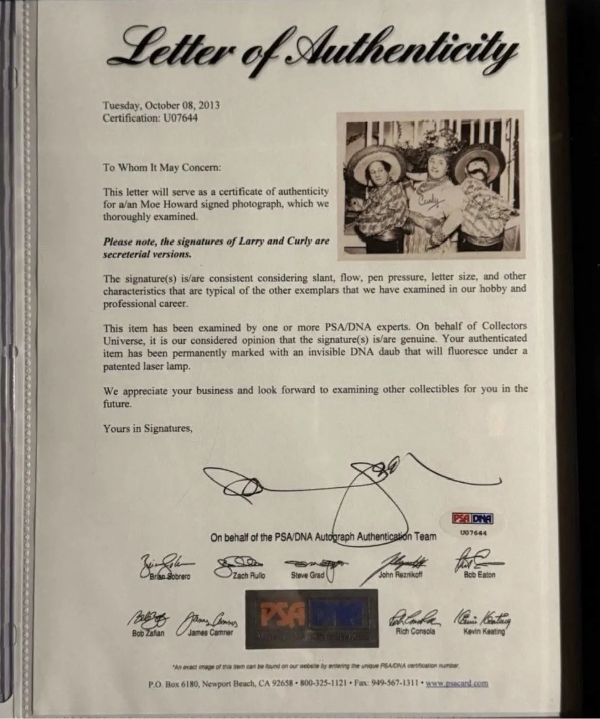 The Three Stooges Photo Signed By Moe Howard Beckett Certified READ DESCRIPTION, изображение 4