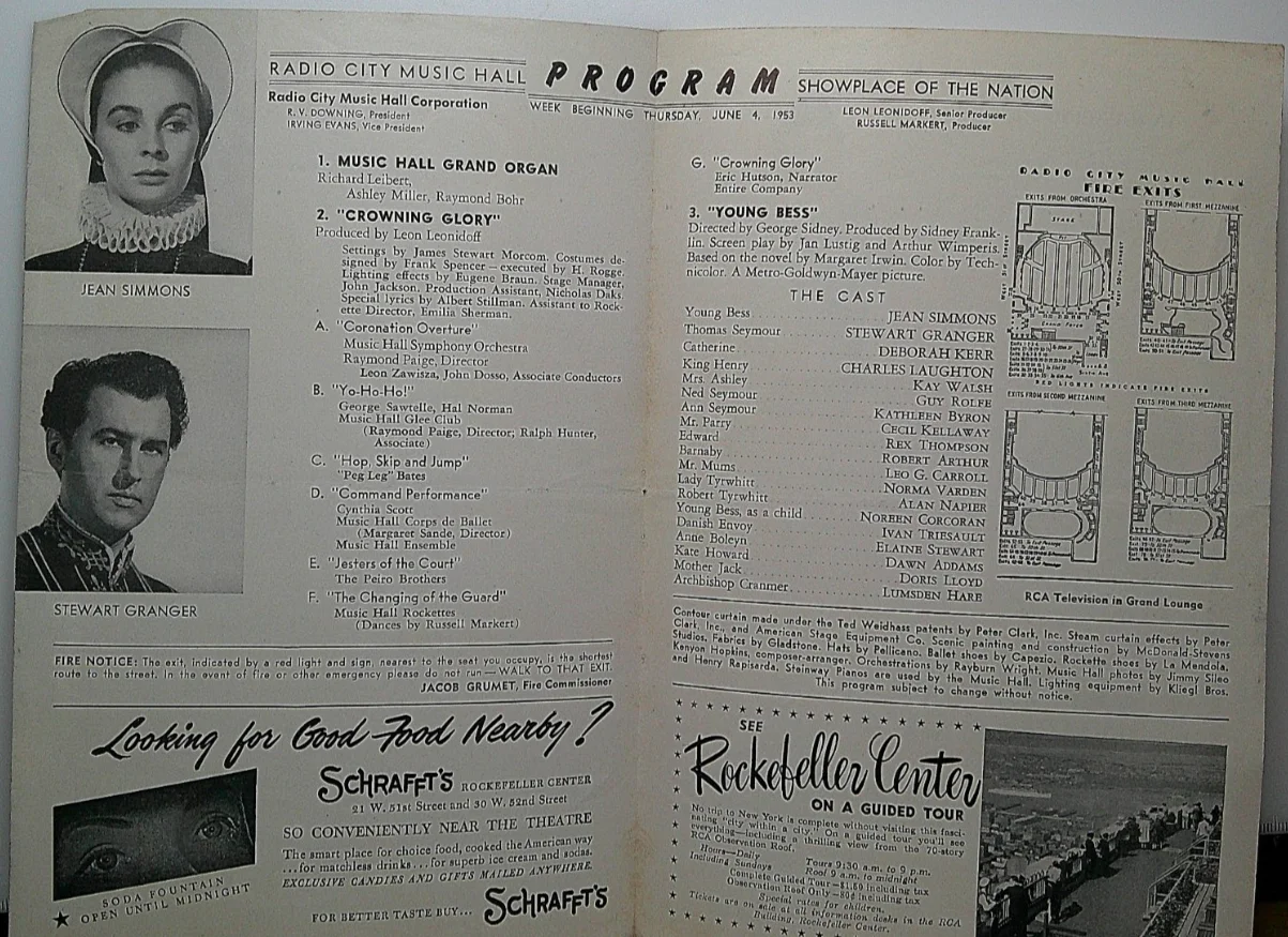 1953 Radio City Music Hall New York leaflet Young Bess Jean Simmons, изображение 3