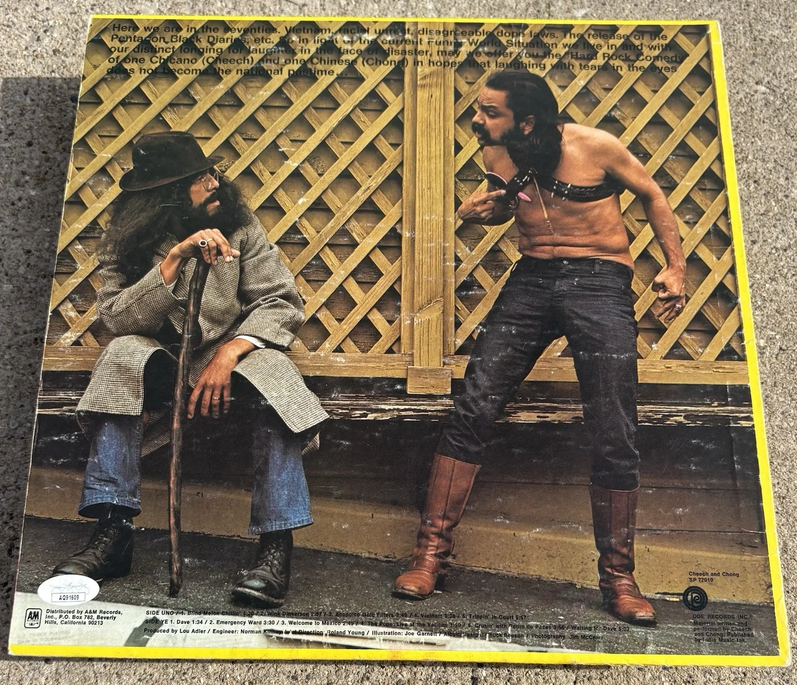 CHEECH AND CHONG SIGNED Vinyl JSA COA Self Titled, image 2