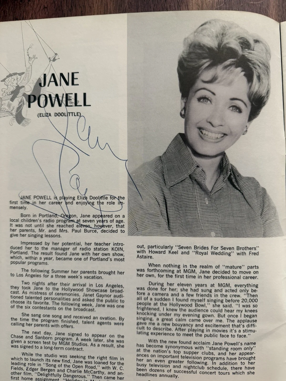 Jane Powell — My Fair Lady Signed Original Theater Program Jane Powell Circle Star Theatre, image 3