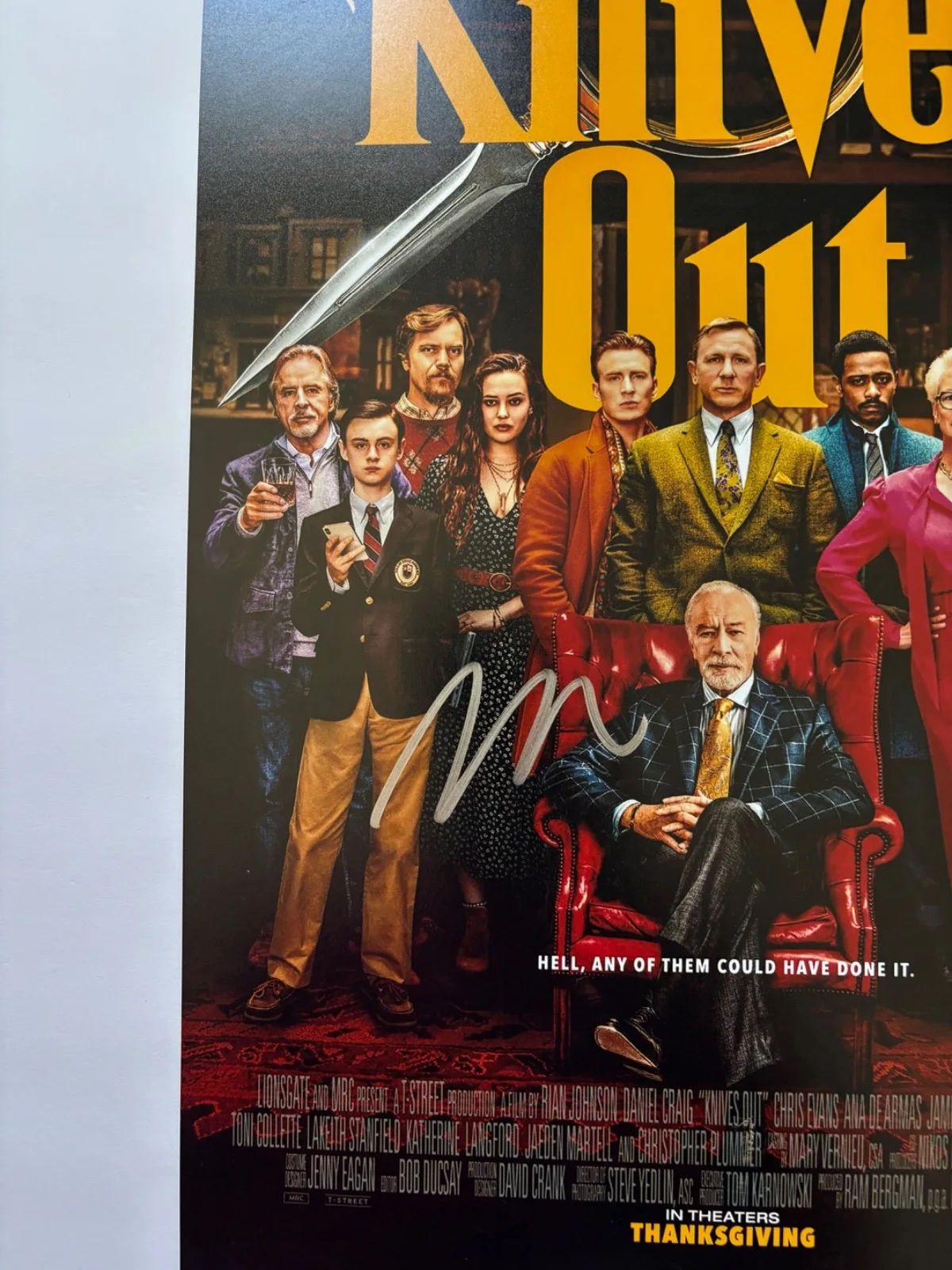 RIAN JOHNSON SIGNED KNIVES OUT 11X17 MOVIE POSTER PHOTO STAR WARS DIRECTOR BAS, изображение 2