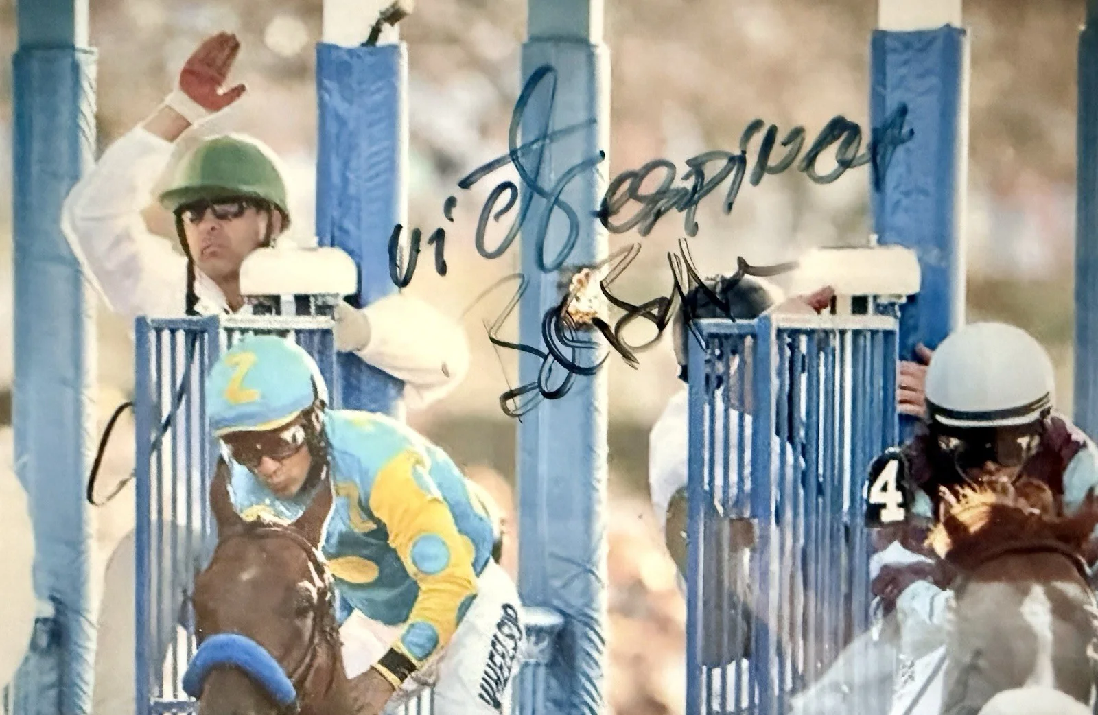 Bob Baffert, Victor Espinoza — BOB BAFFERT & ESPINOZA HAND SIGNED 11X14 AMERICAN PHAROAH TRIPLE CROWN BELMONT, изображение 2