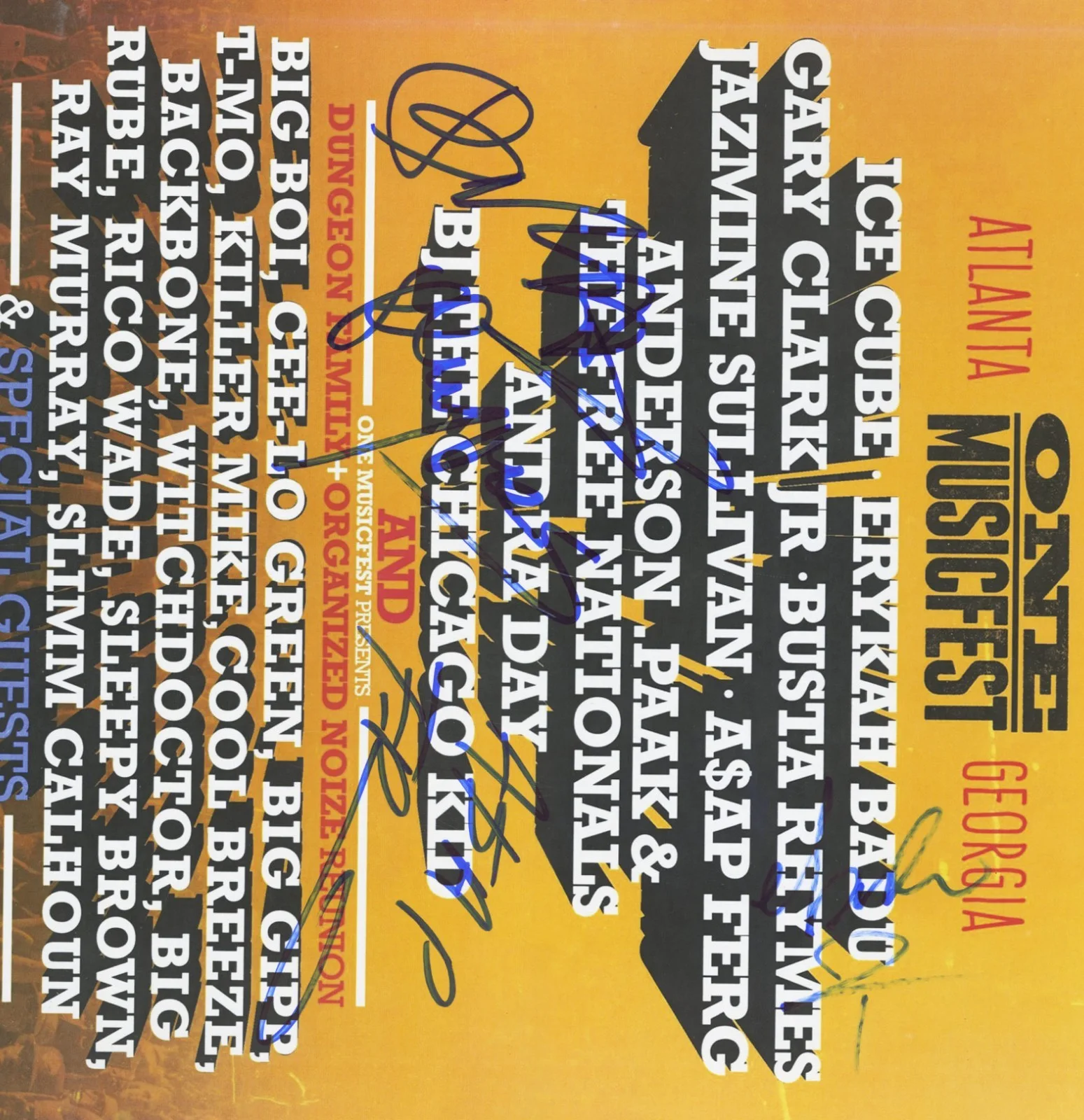 Busta Rhymes, Eryka Badu, A$ap Ferg autographed gig poster, image 2