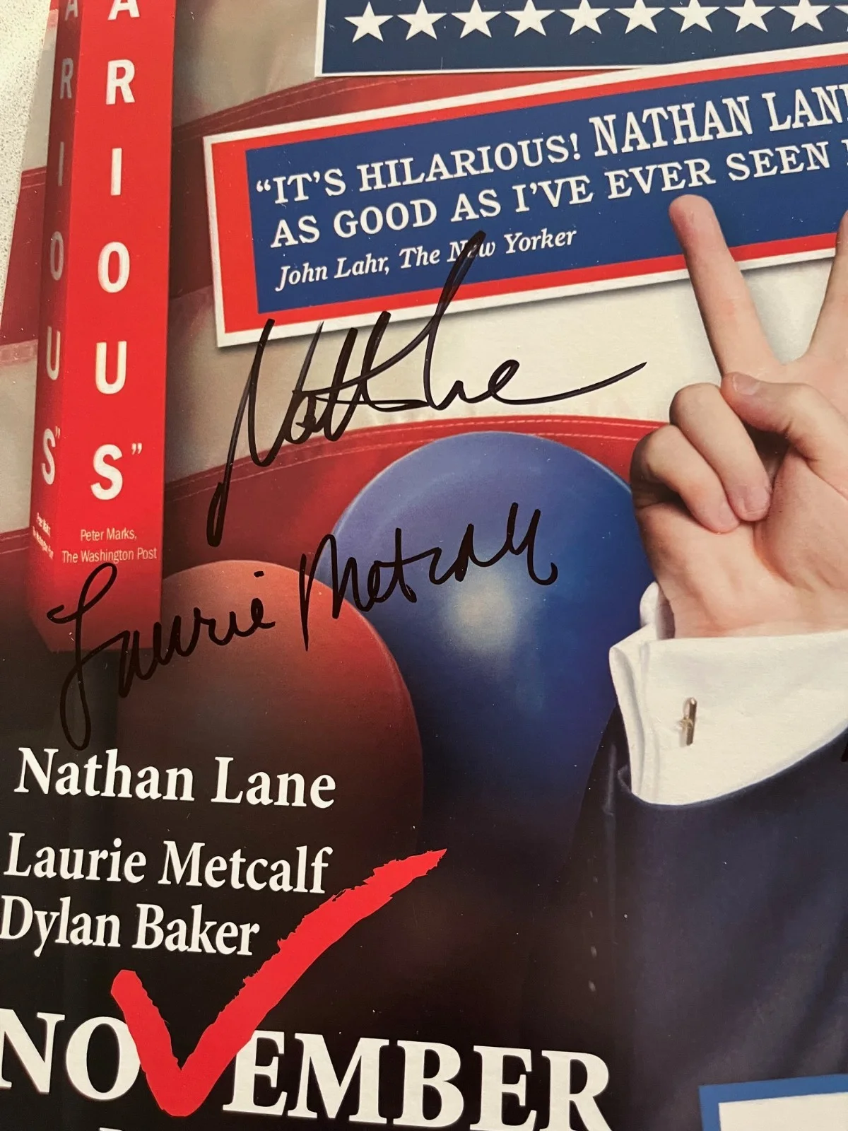 Nathan Lane, Laurie Metcalf, Dylan Baker — David Mamet's NOVEMBER - Mint Condition Signed Poster, Nathan Lane + Cast, image 2