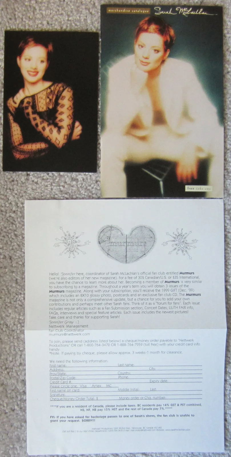 Sarah McLachlan Autographed Signed Photo 8x10 - w/FAN CLUB Booklet & Letter +, изображение 3