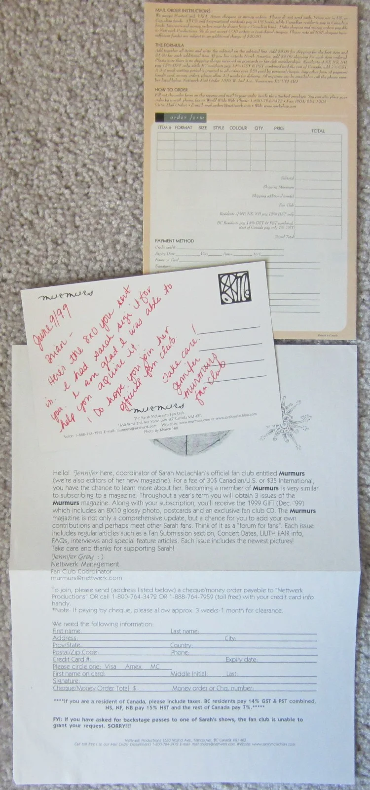 Sarah McLachlan Autographed Signed Photo 8x10 - w/FAN CLUB Booklet & Letter +, изображение 4