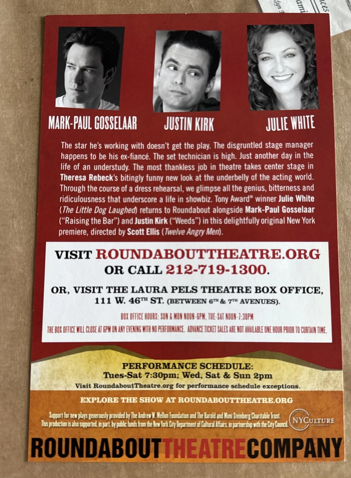 The Understudy Signed AUTOGRAPHED Julie White, Mark-Paul Gosselaar, Justin Kirk, image 3