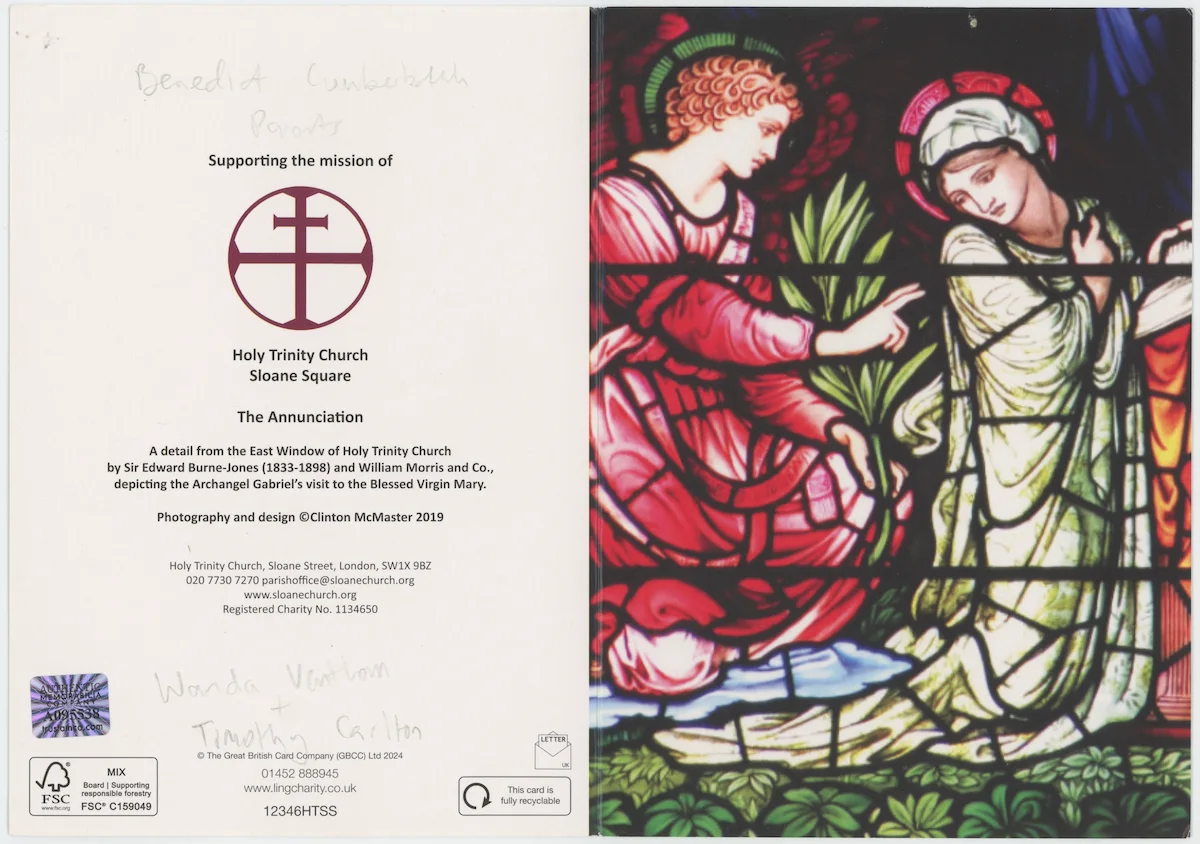 Benedict Cumberbatch Parents Autographed Signed Greeting Card AMCo COA 30048, image 2