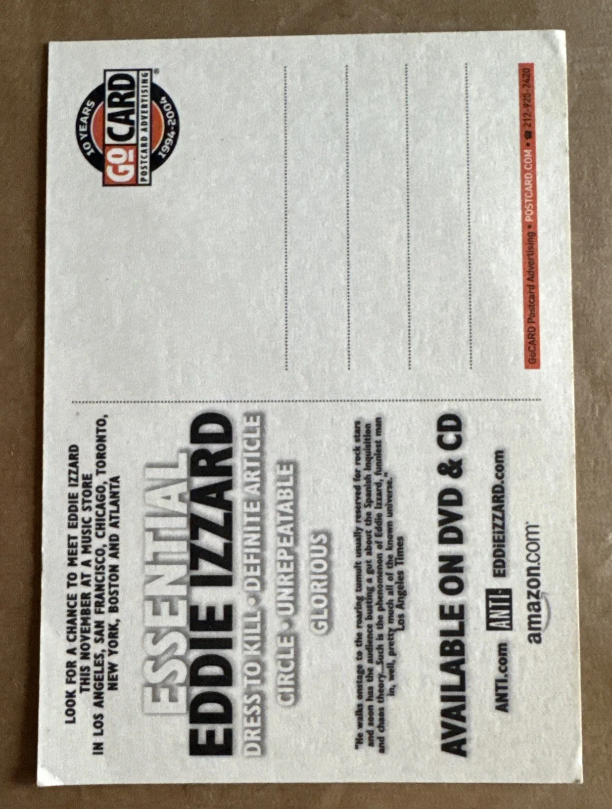 Eddie Izzard — Eddie Izzard SIGNED Autographed 4.5”x6” Postcard ESSENTIAL EDDIE IZZARD, image 3