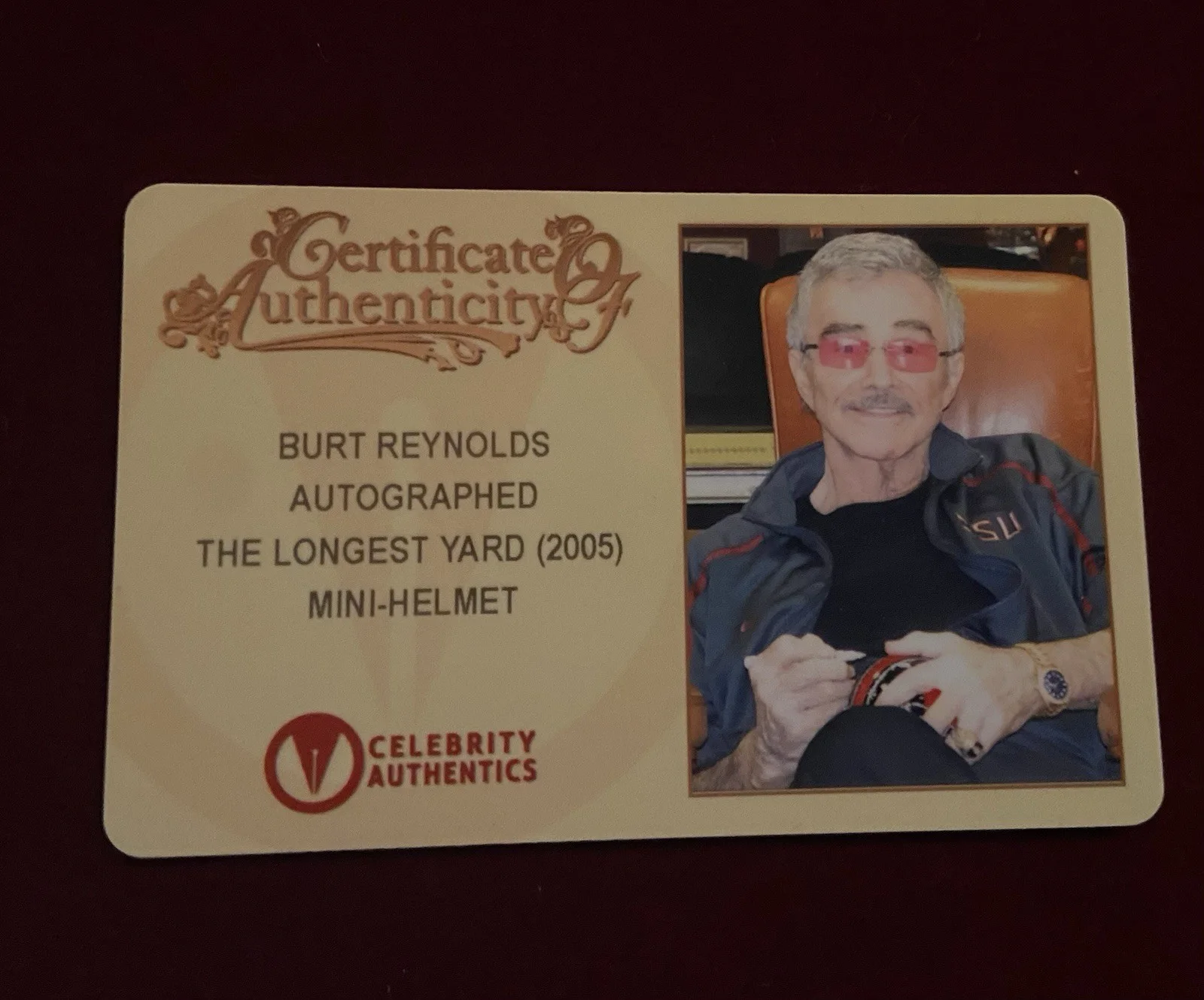 Burt Reynolds — Burt Reynolds Signed Mini Football Helmet - COA - The Longest Yard 2005 Movie, изображение 4