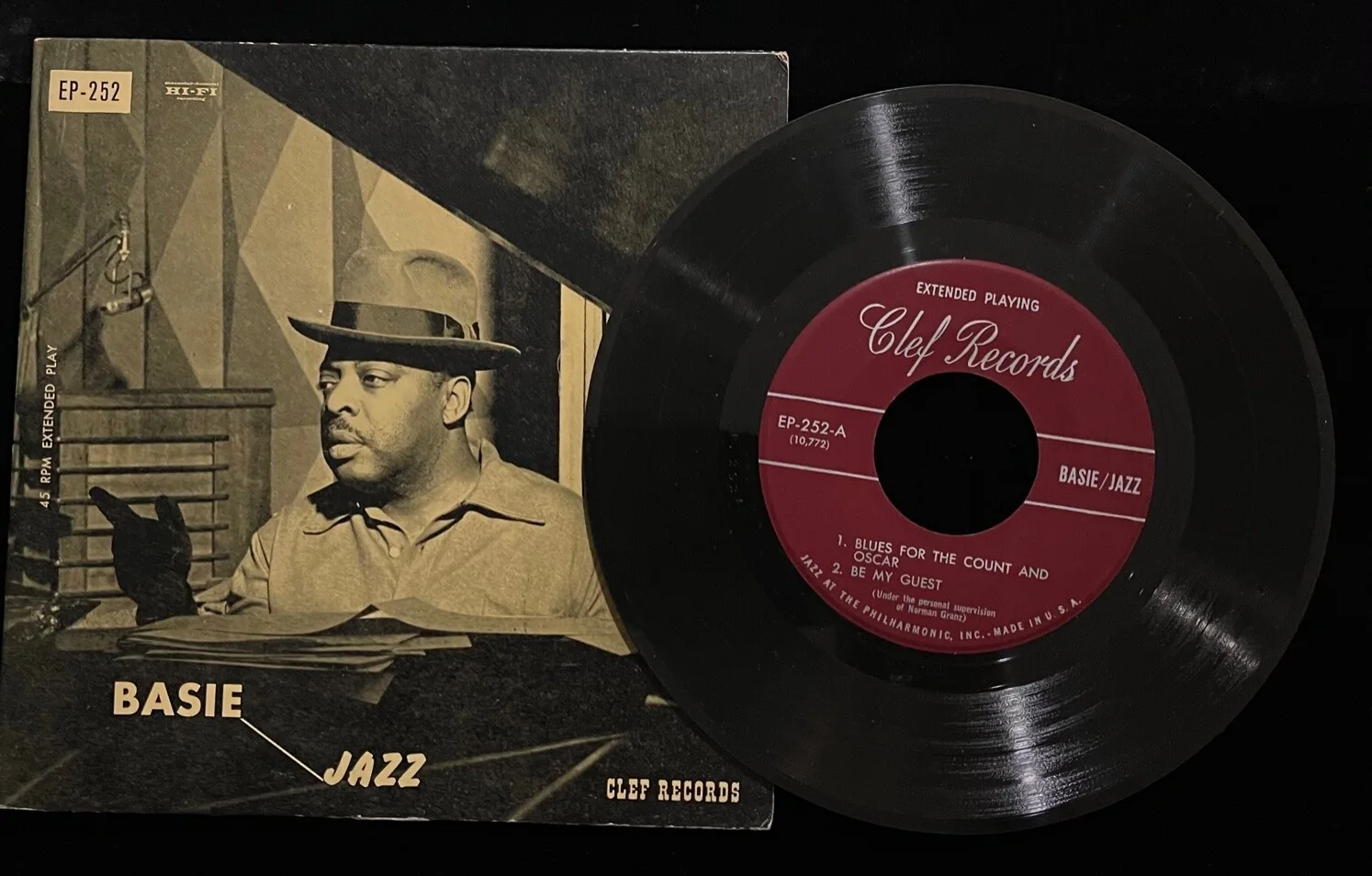 COUNT BASIE SONNY PAYNE & BILL GRAHAM AUTOGRAPHED / HAND SIGNED CLEF JAZZ EP-252, изображение 3