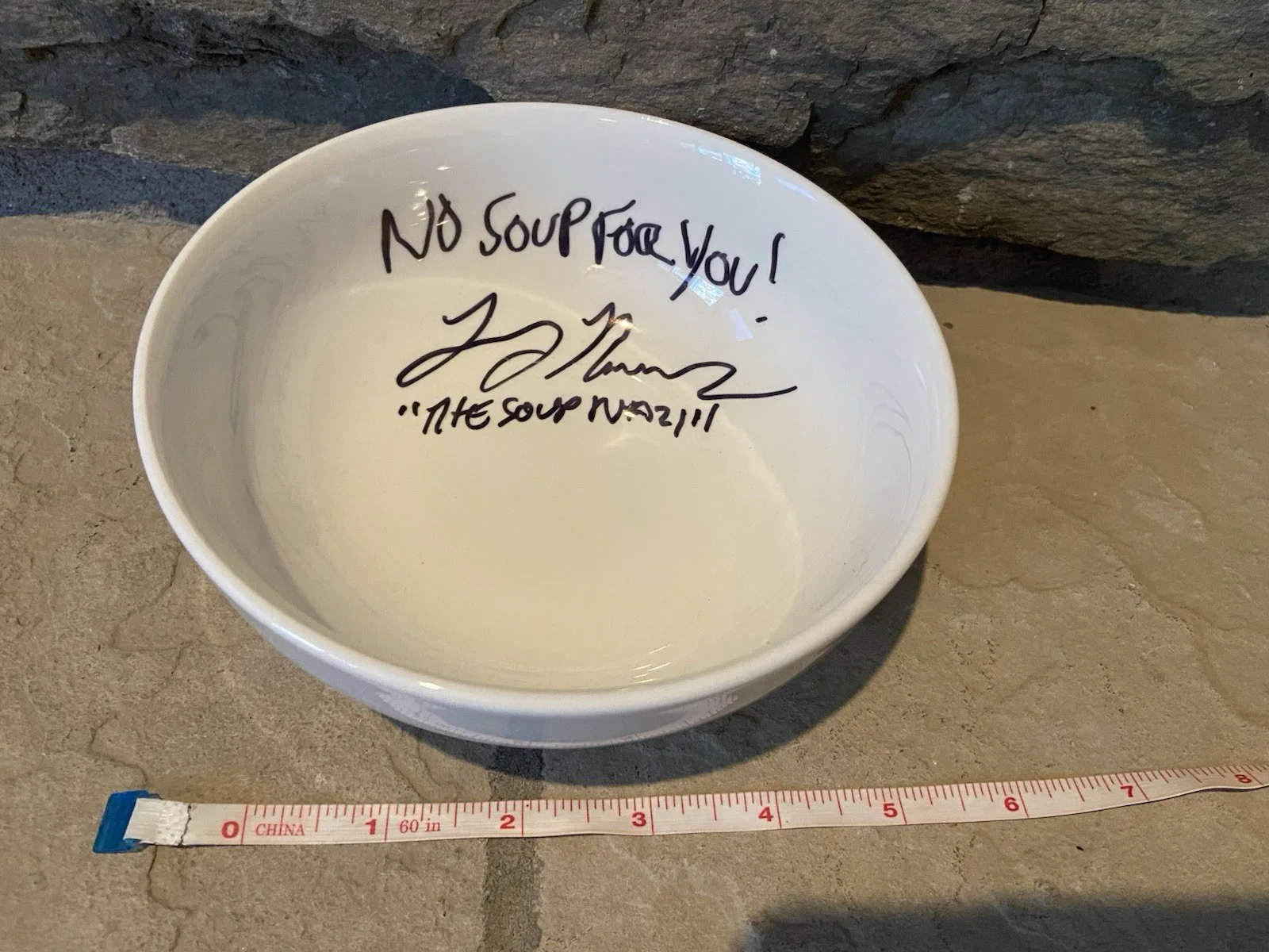 Larry Thomas — Seinfeld “The Soup Nazi” Larry Thomas Signed Bowl - JSA COA - “No Soup For You!”