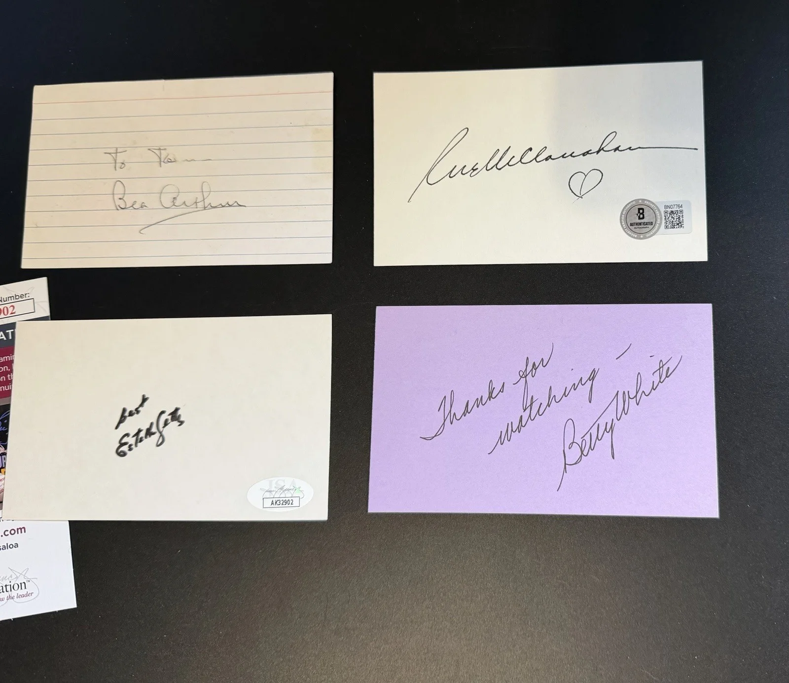 Golden Girls Autograph Lot – Betty White Arthur McClanahan Estelle Getty JSA BAS, изображение 5