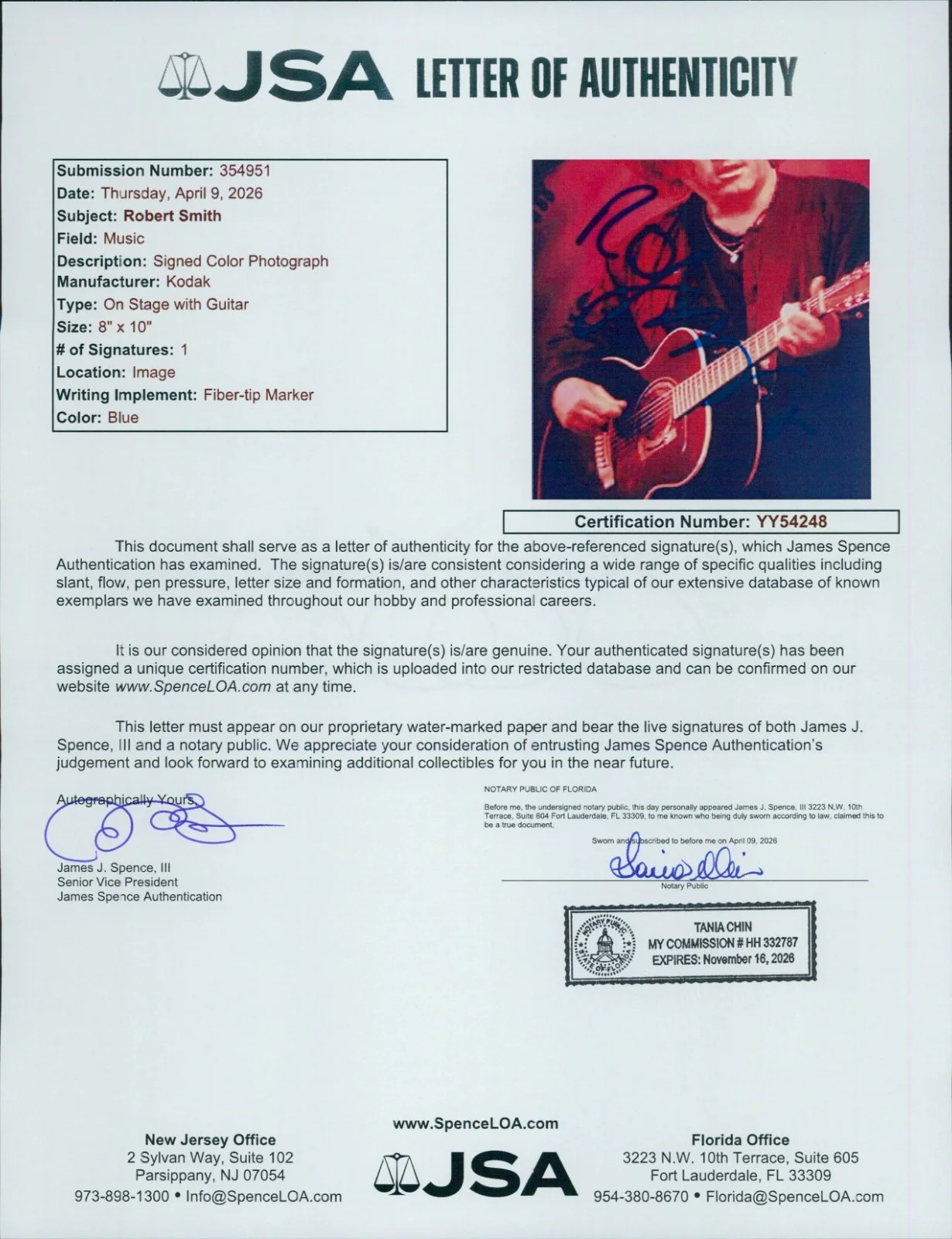 Robert Smith The Cure Singer Signed 8x10 Laser Print Photo JSA Authenticated, image 2