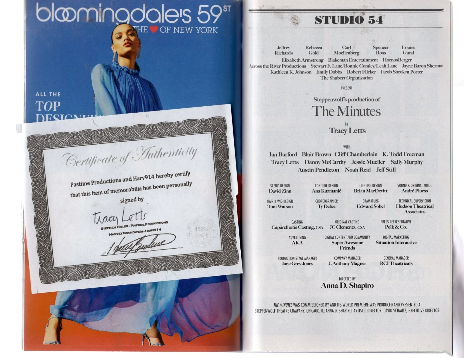 Letts, Mueller, Reid, Pendleton, Chamberlain — THE MINUTES - PLAYBILL Tracy Letts - SIGNED ! STUDIO 54 x, image 2