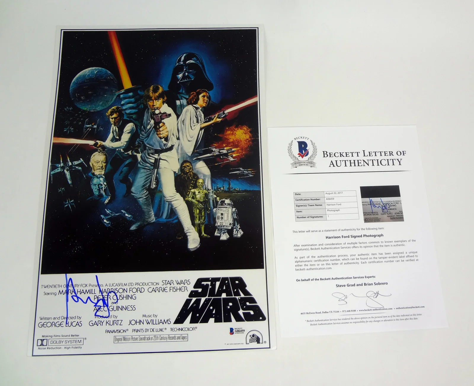Harrison Ford — Harrison Ford Han Solo Signed Autograph Star Wars Movie Poster Beckett BAS COA