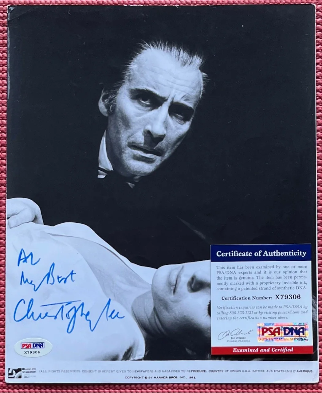 Christopher Lee — PSA DNA autograph CHRISTOPHER LEE signed "SATANIC RITES OF DRACULA" Promo Photo