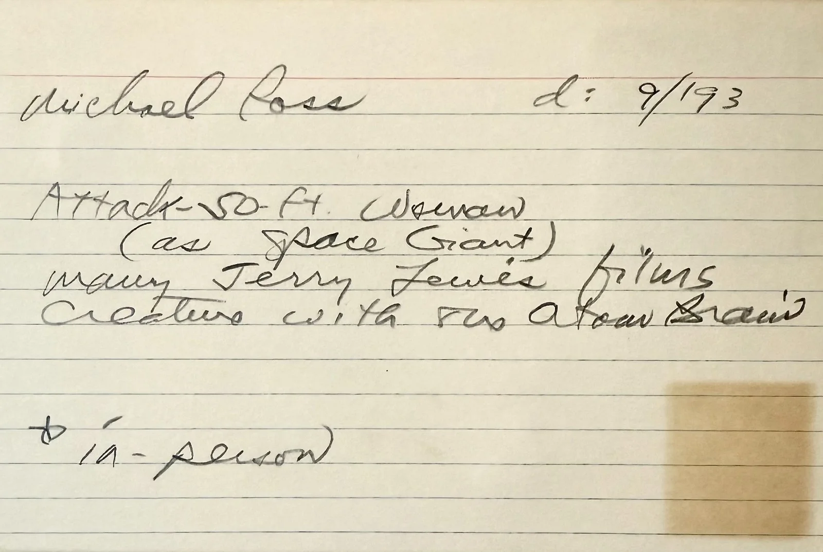 Michael Ross — MICHAEL ROSS Autograph Signed 4x6 INDEX CARD Attack of the 50 Foot Woman D.O.A., изображение 4