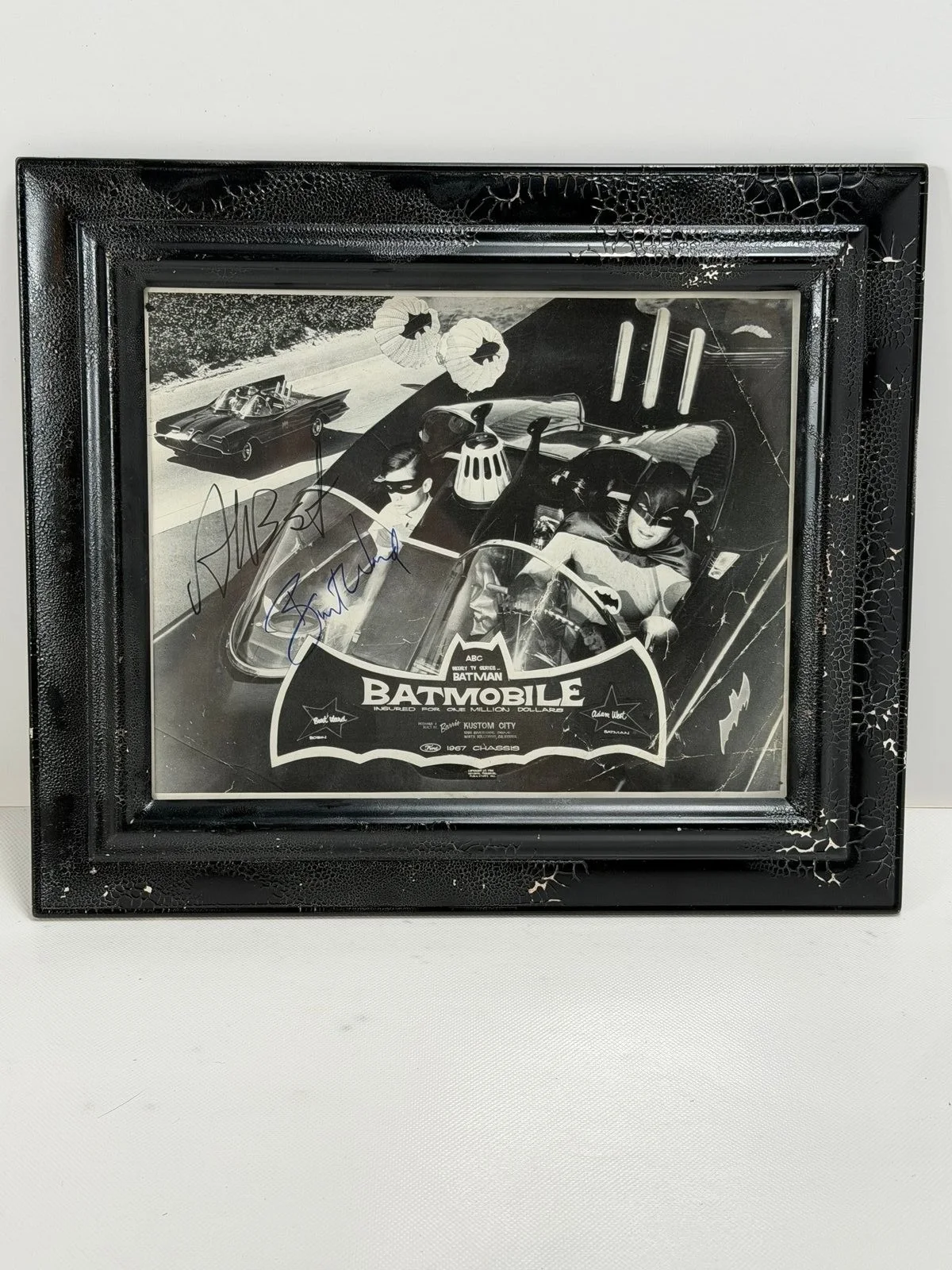 Burt Ward — SIGNED Adam West + Burt Ward Batman Batmobile 1967 Signed Framed Photo