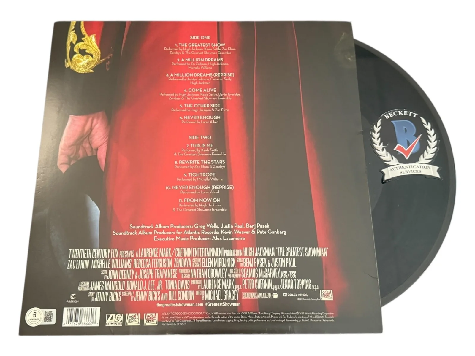 HUGH JACKMAN — HUGH JACKMAN SIGNED AUTOGRAPH VINYL ALBUM THE GREATEST SHOWMAN BECKETT BAS, изображение 2