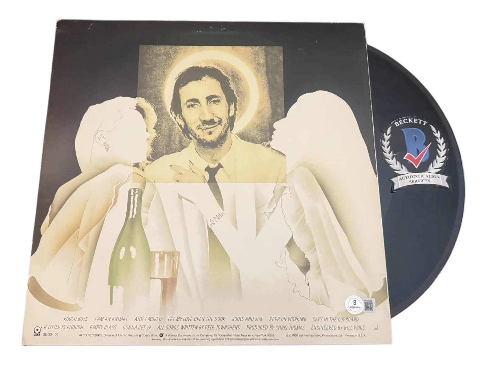 PETE TOWNSHEND SIGNED AUTOGRAPH EMPTY GLASS VINYL BAS BECKETT THE WHO, изображение 2