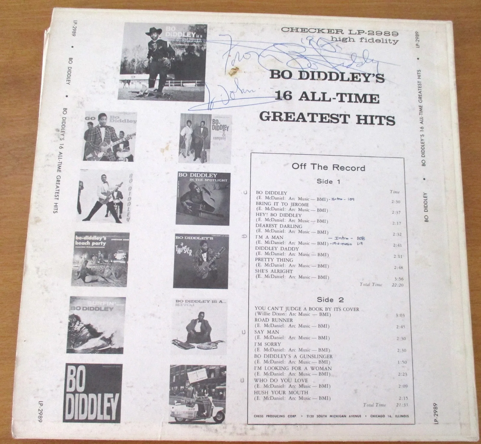 Inscribed/Signed Bo Diddley Checker LP-2989 Greatest Hits John Gilliland Estate, image 3