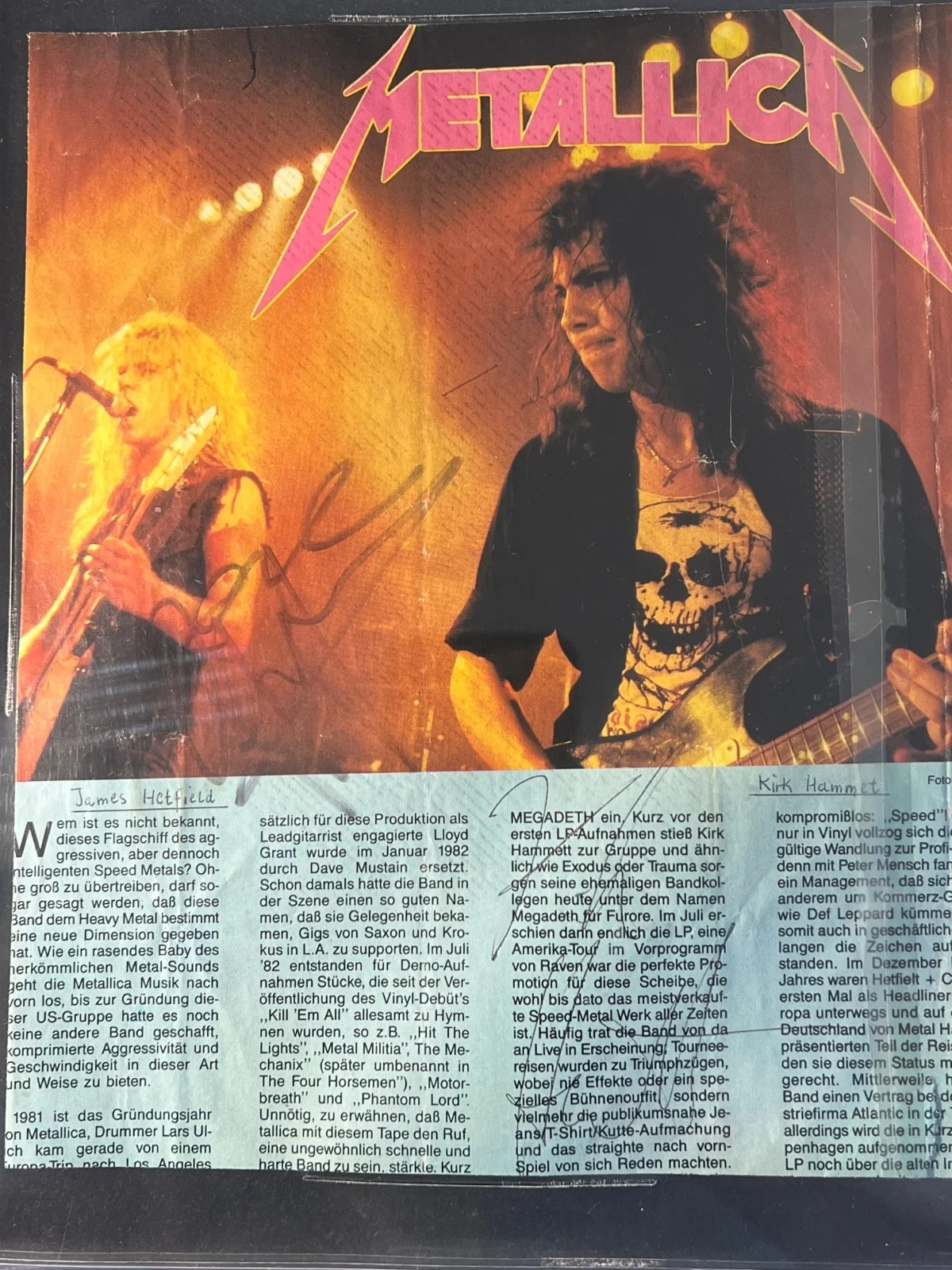 Signed Autographed Metallica Magazine Page James & Kirk Beckett Encased COA, изображение 4