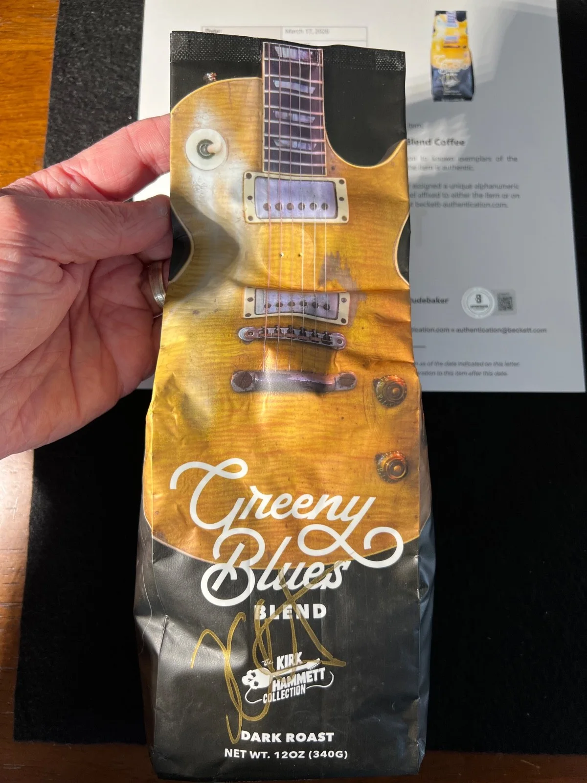 Kirk Hammett Signed Autographed Green Blues Coffee Sealed Metallica Beckett COA, image 3