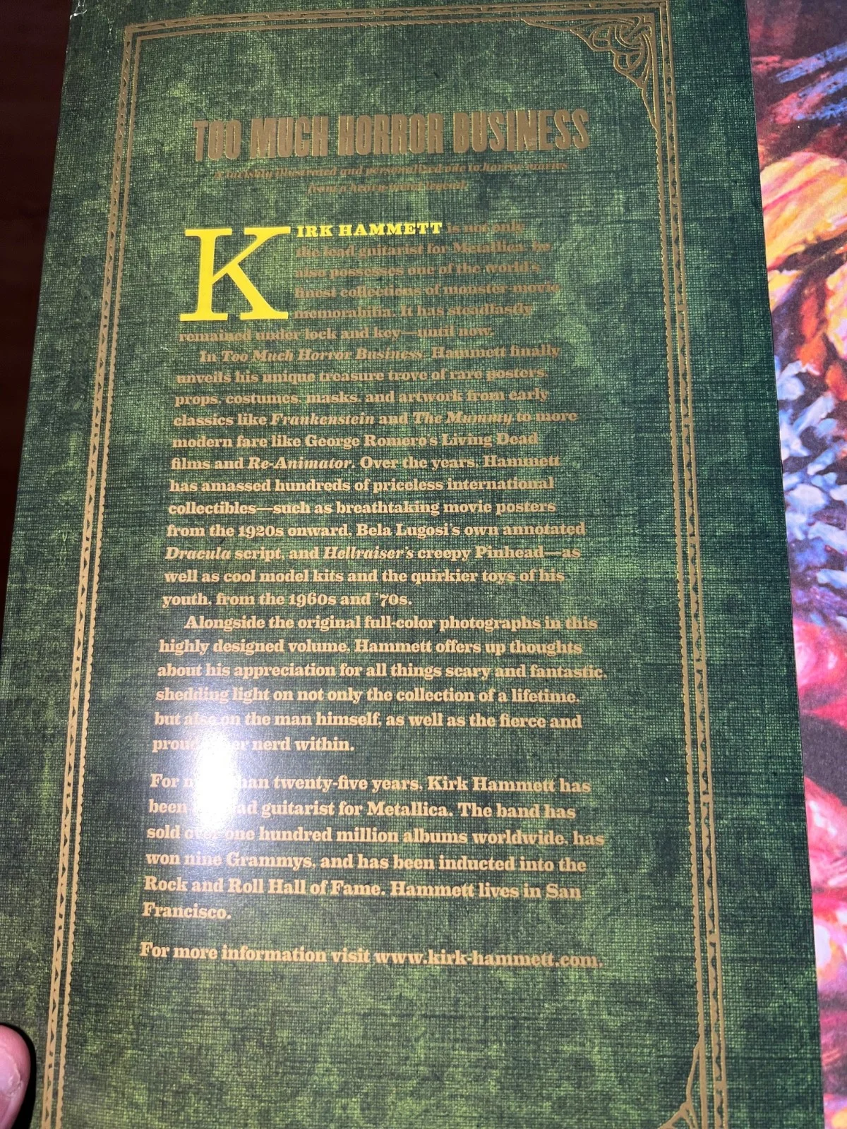 Kirk Hammett Signed Autographed Horror Business Book Metallica Metalligraphs COA, image 4