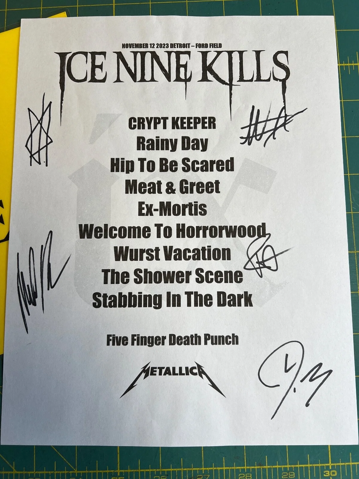 Signed Ice Nine Kills Setlist Detroit 2023 Autographed Spencer Charnas Full Band, изображение 2