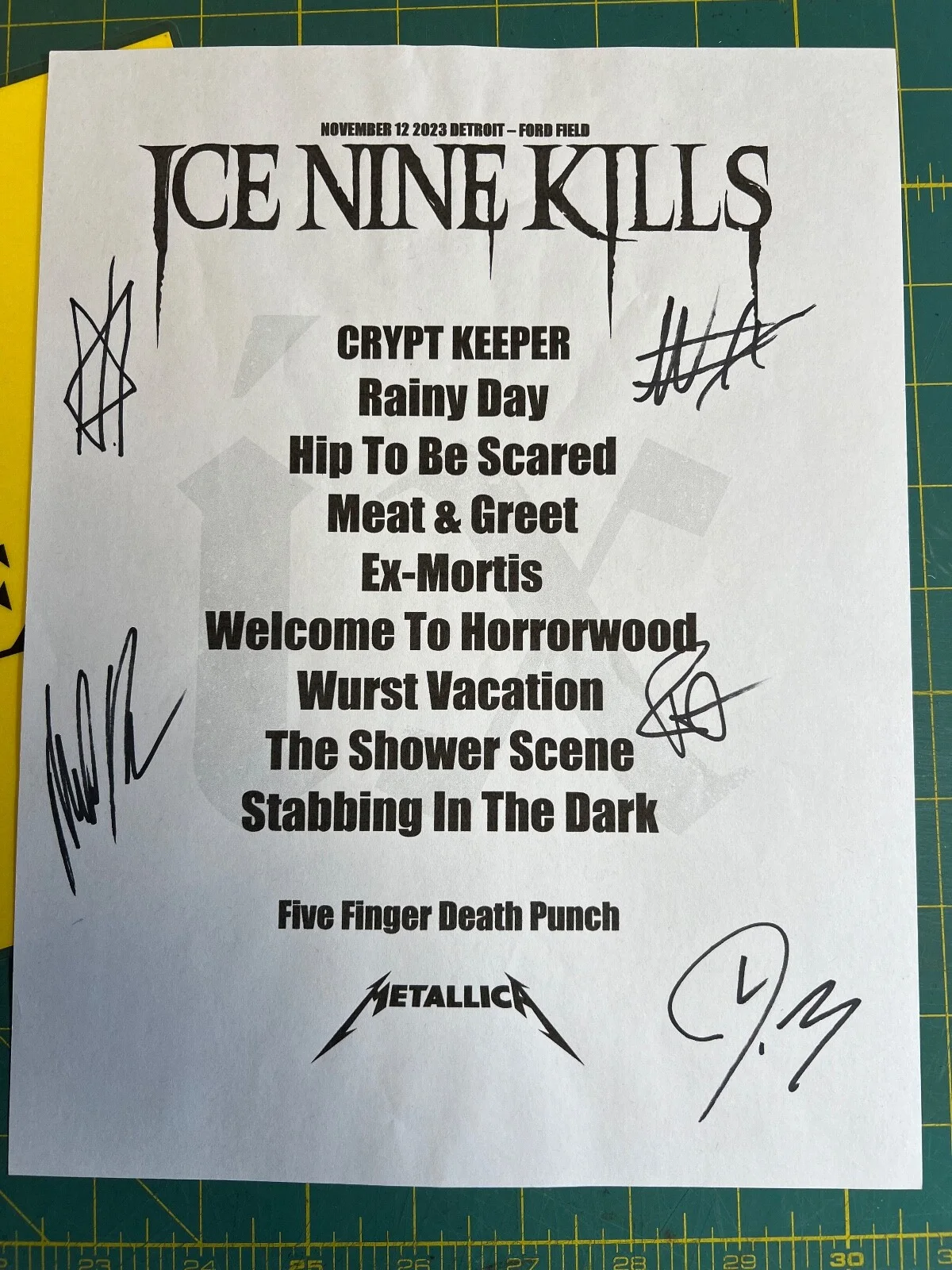 Signed Ice Nine Kills Setlist Detroit 2023 Autographed Spencer Charnas Full Band, изображение 3