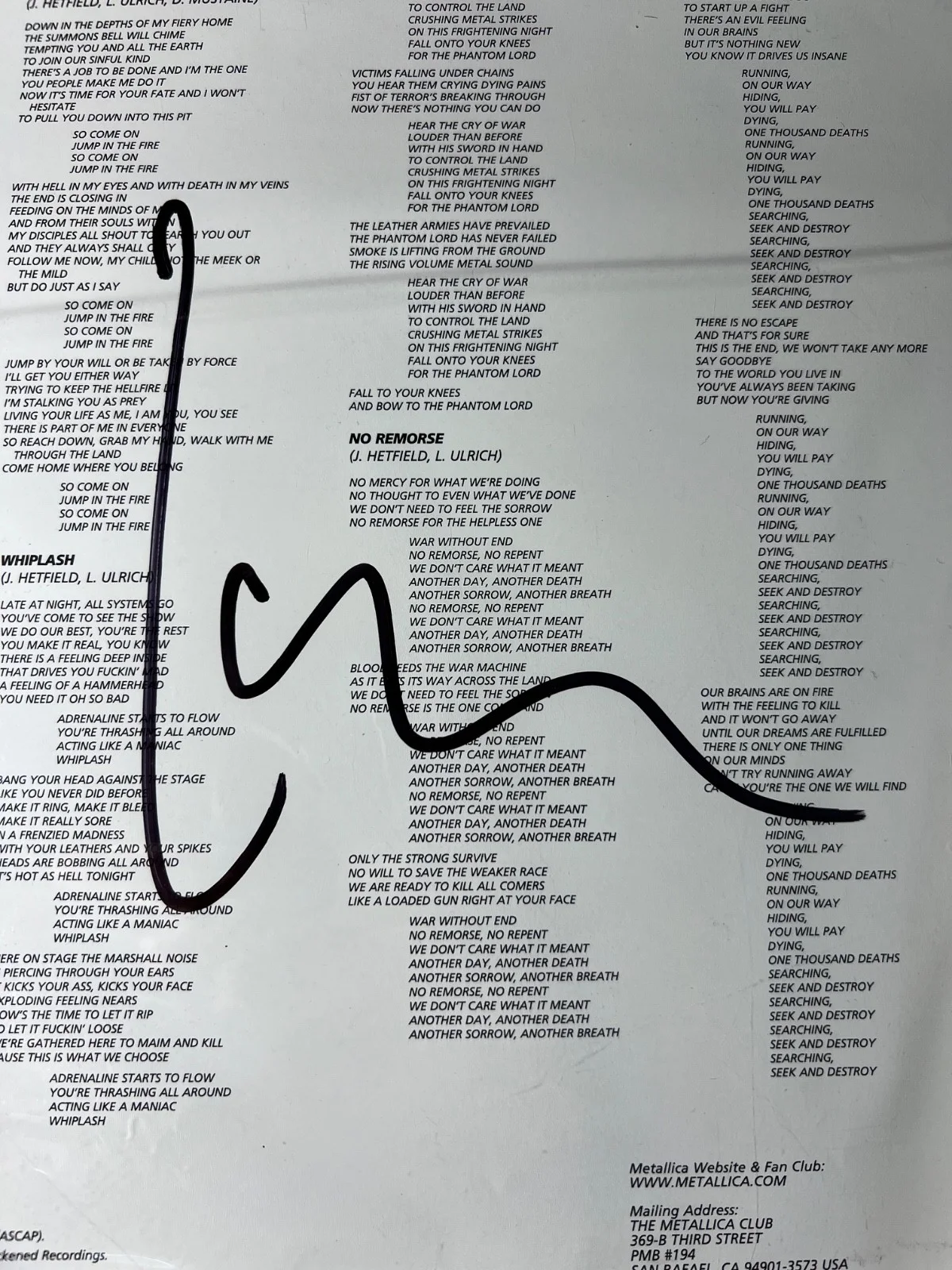 Lars Ulrich Signed Autographed Kill Em All Album Lyric Sheet Metallica JSA COA, image 2