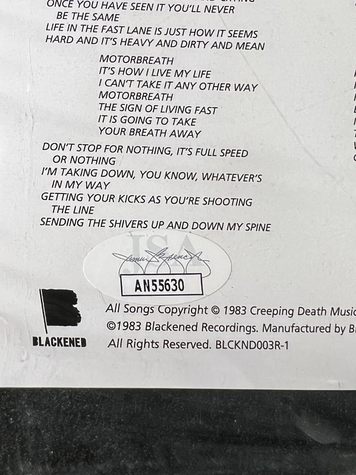 Lars Ulrich Signed Autographed Kill Em All Album Lyric Sheet Metallica JSA COA, image 3