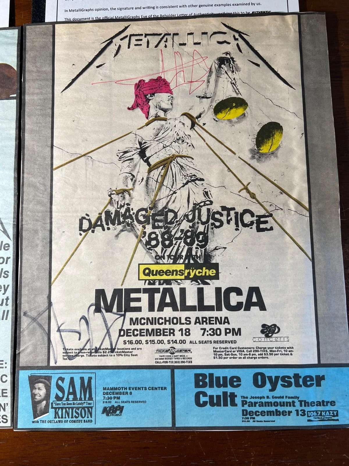 Metallica Fully Signed X4 James Lars Kirk Jason Newspaper Covers Metalligraphs, изображение 3