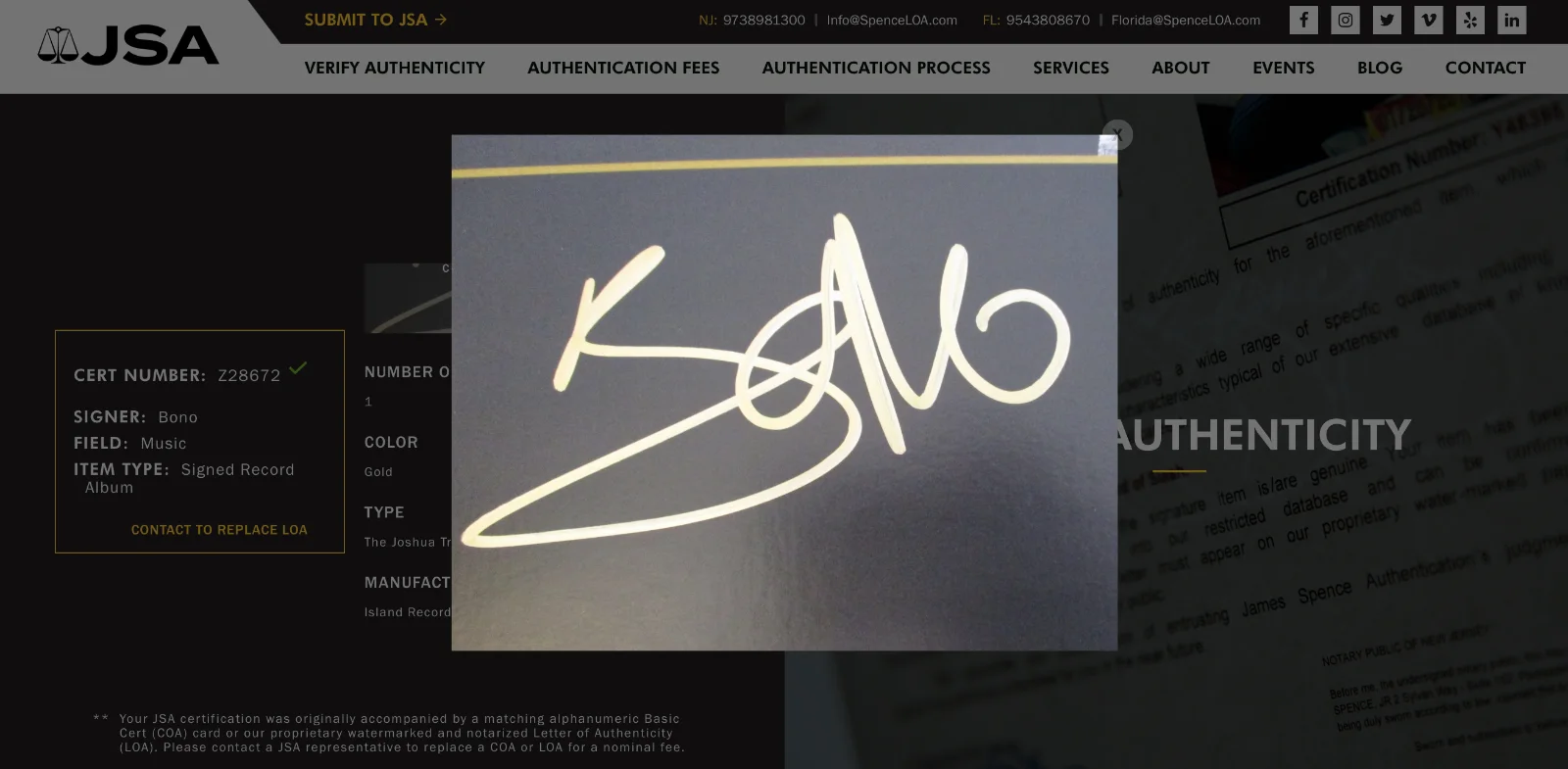BONO SIGNED U2 THE JOSHUA TREE VINYL RECORD JSA LOA Z28672, image 4