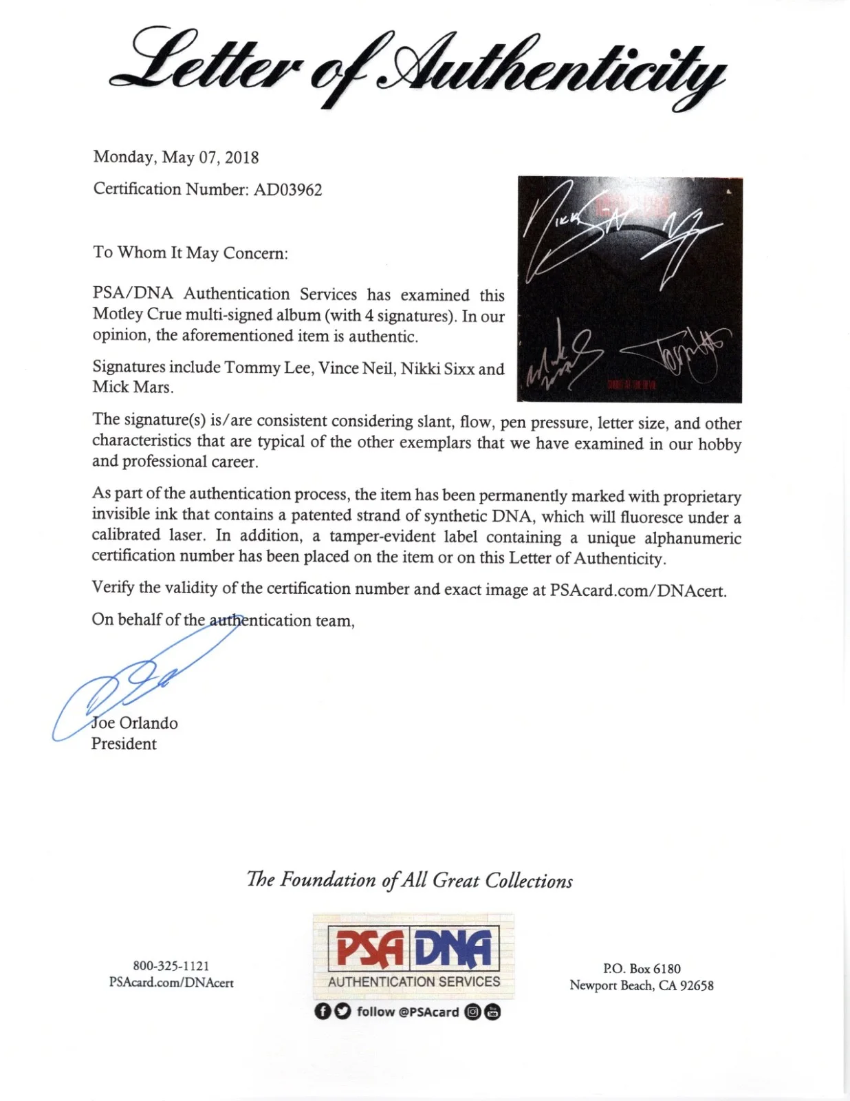 MOTLEY CRUE X4 TOMMY VINCE NIKKI & MICK SIGNED SHOUT AT THE DEVIL RECORD PSA LOA, image 4