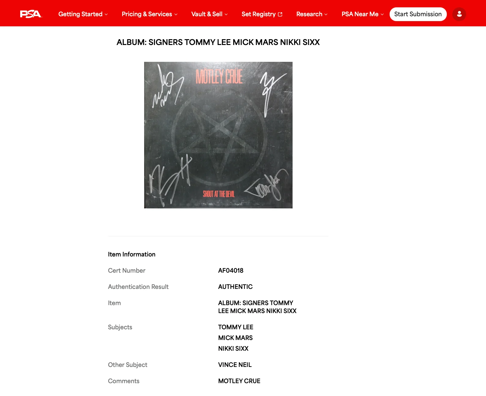 MOTLEY CRUE X4 TOMMY NIKKI VINCE & MICK SIGNED SHOUT AT THE DEVIL RECORD PSA LOA, image 5